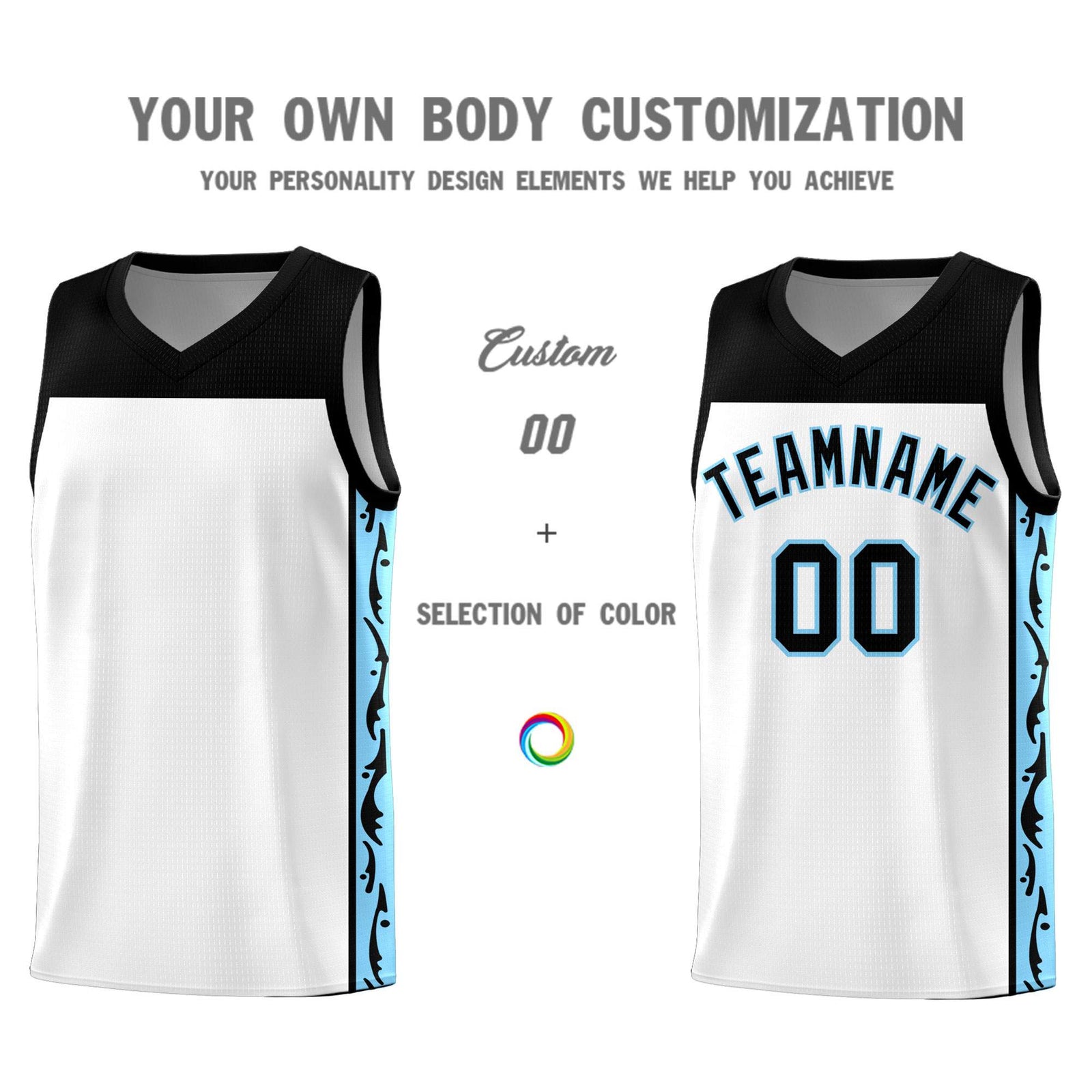 Custom White Side Pattern Sports Uniform Basketball Jersey