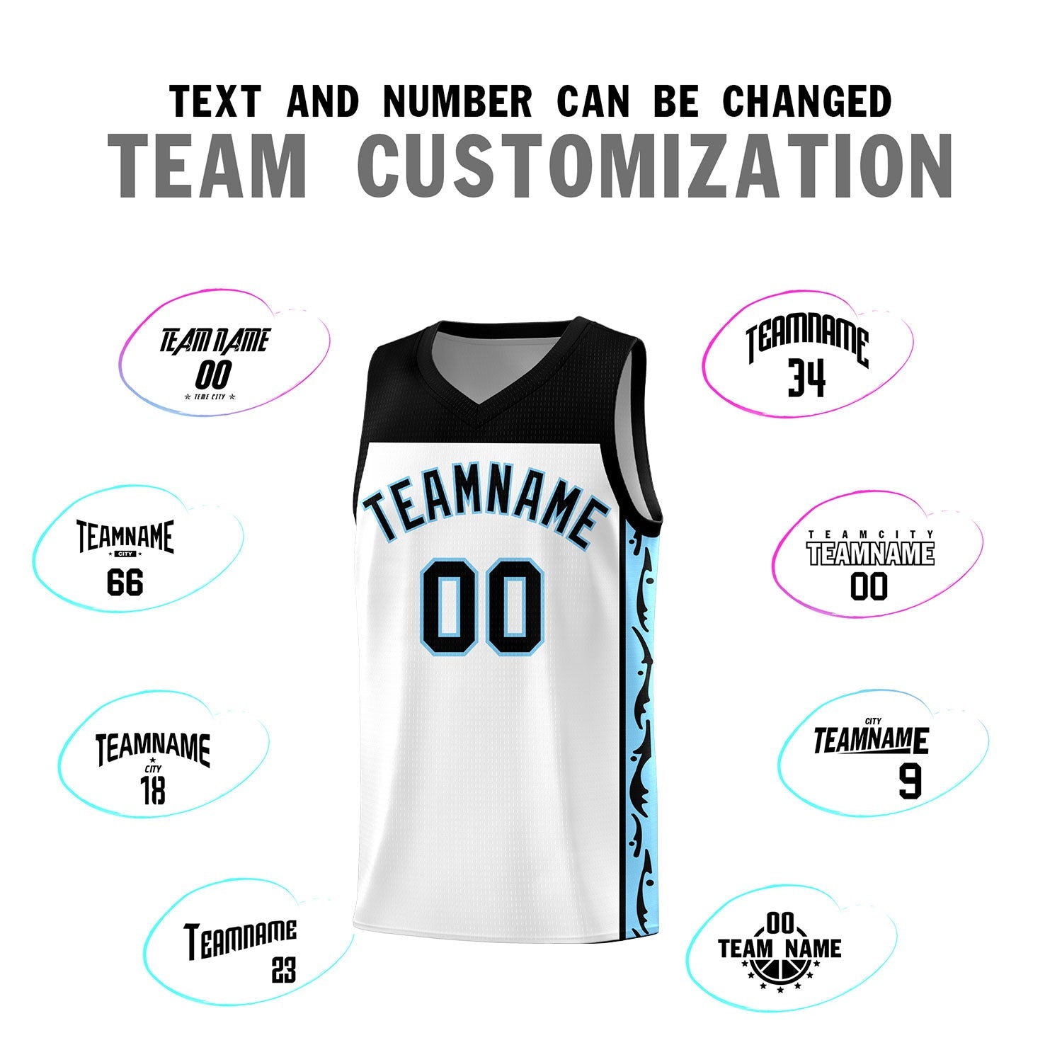 Custom White Side Pattern Sports Uniform Basketball Jersey