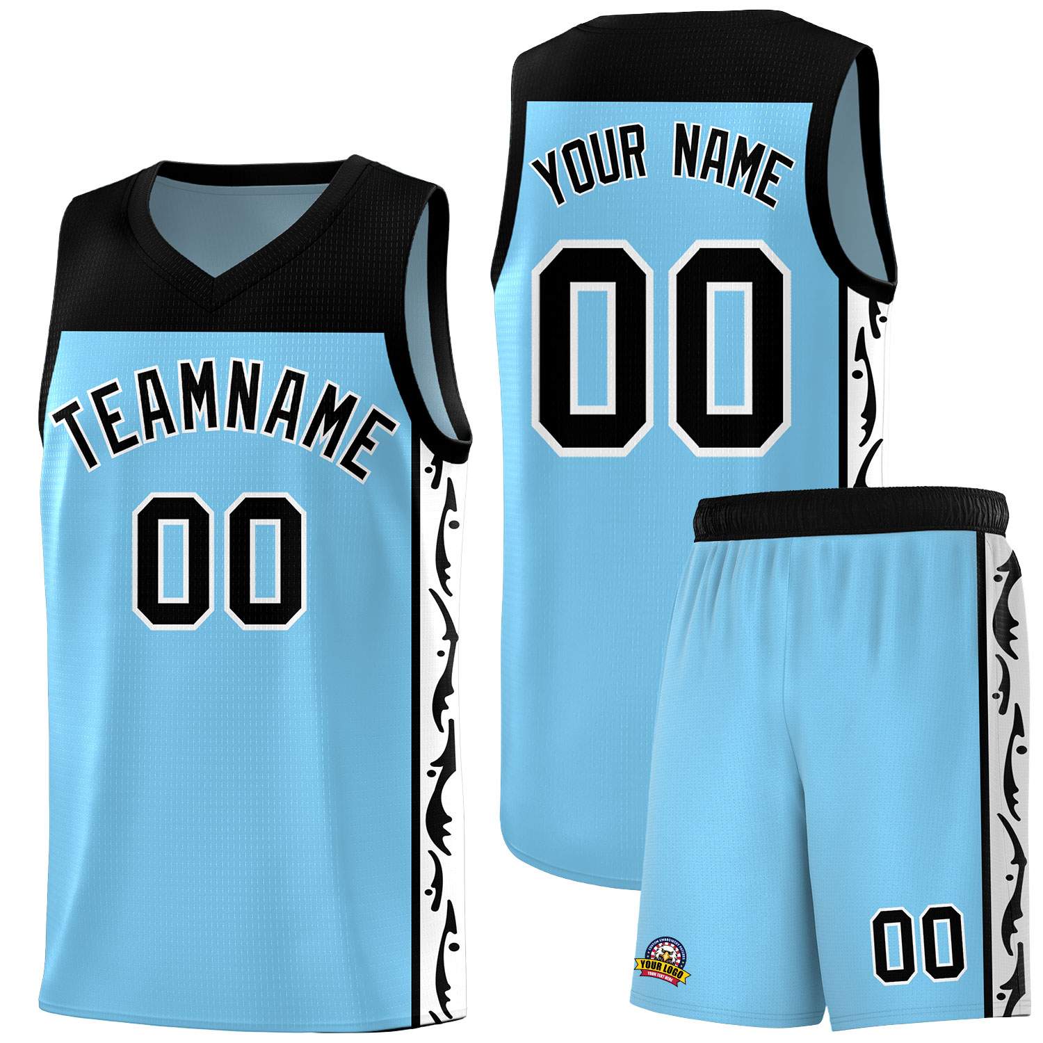 Custom Light Blue Side Pattern Sports Uniform Basketball Jersey