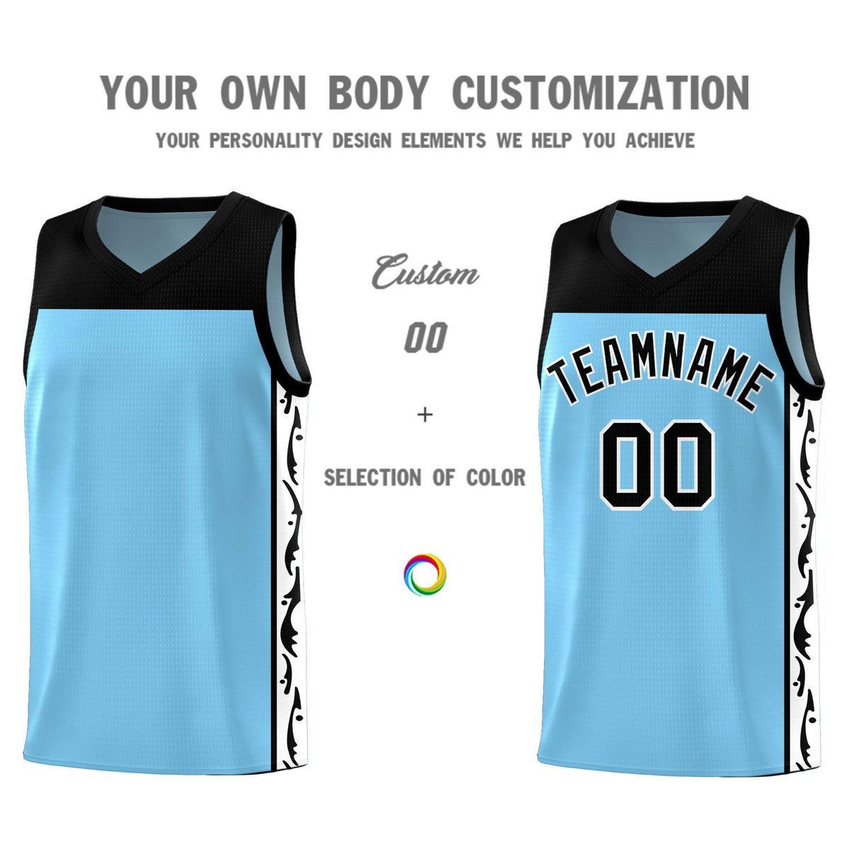 Custom Light Blue Side Pattern Sports Uniform Basketball Jersey