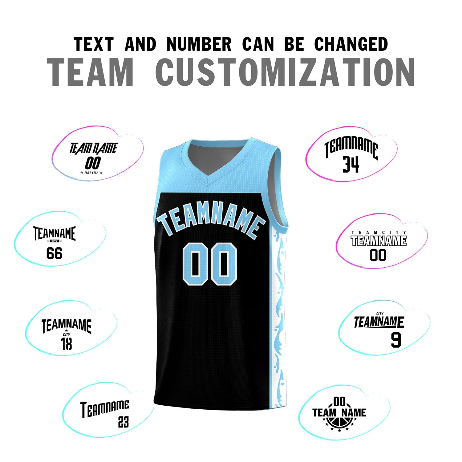 Custom Black Side Pattern Sports Uniform Basketball Jersey