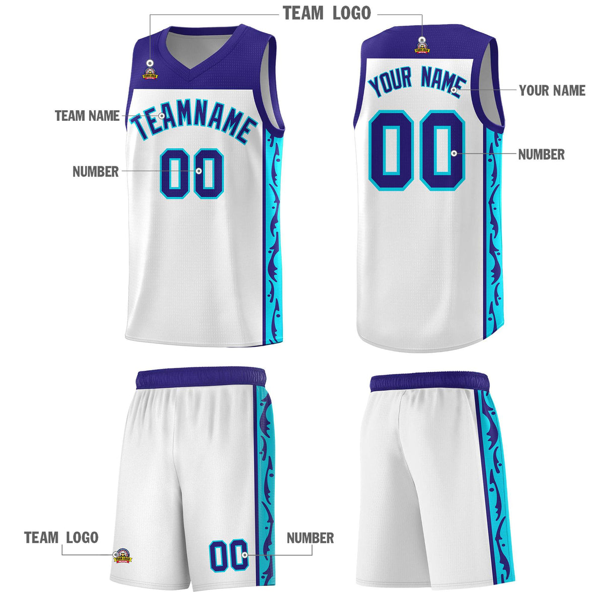 Custom White Side Pattern Sports Uniform Basketball Jersey