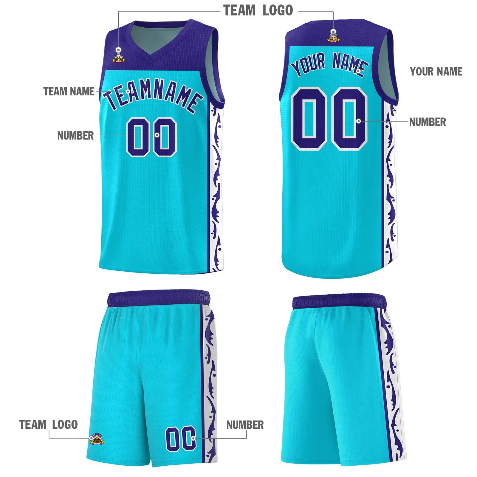 Custom Sky Blue Side Pattern Sports Uniform Basketball Jersey