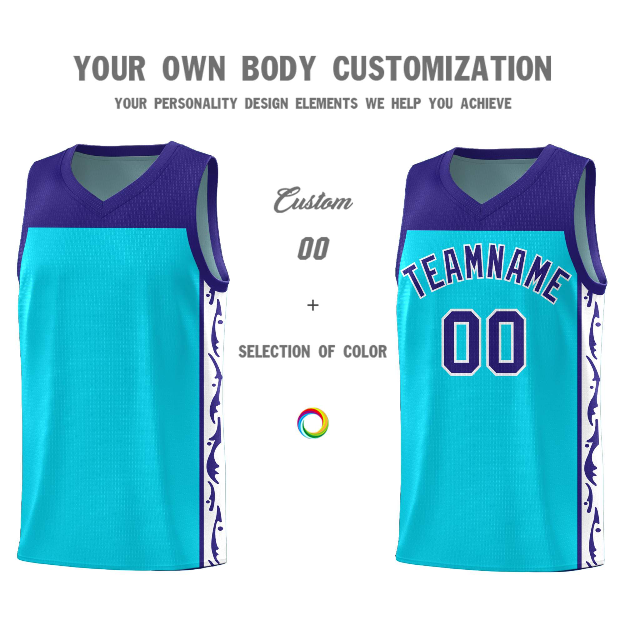 Custom Sky Blue Side Pattern Sports Uniform Basketball Jersey