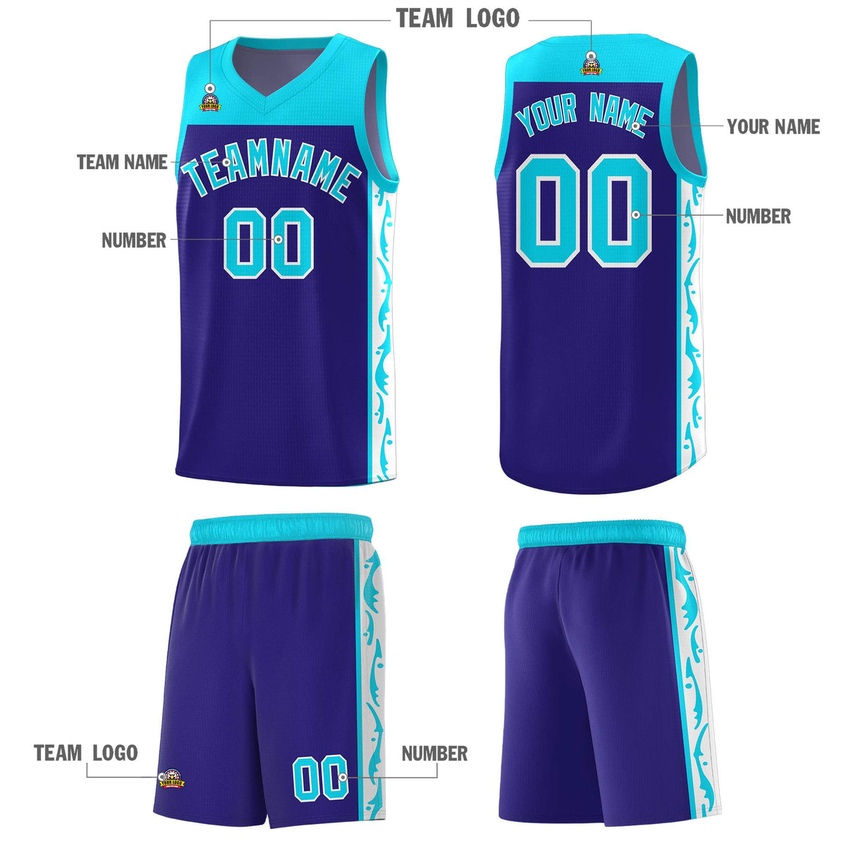 Custom Royal Side Pattern Sports Uniform Basketball Jersey