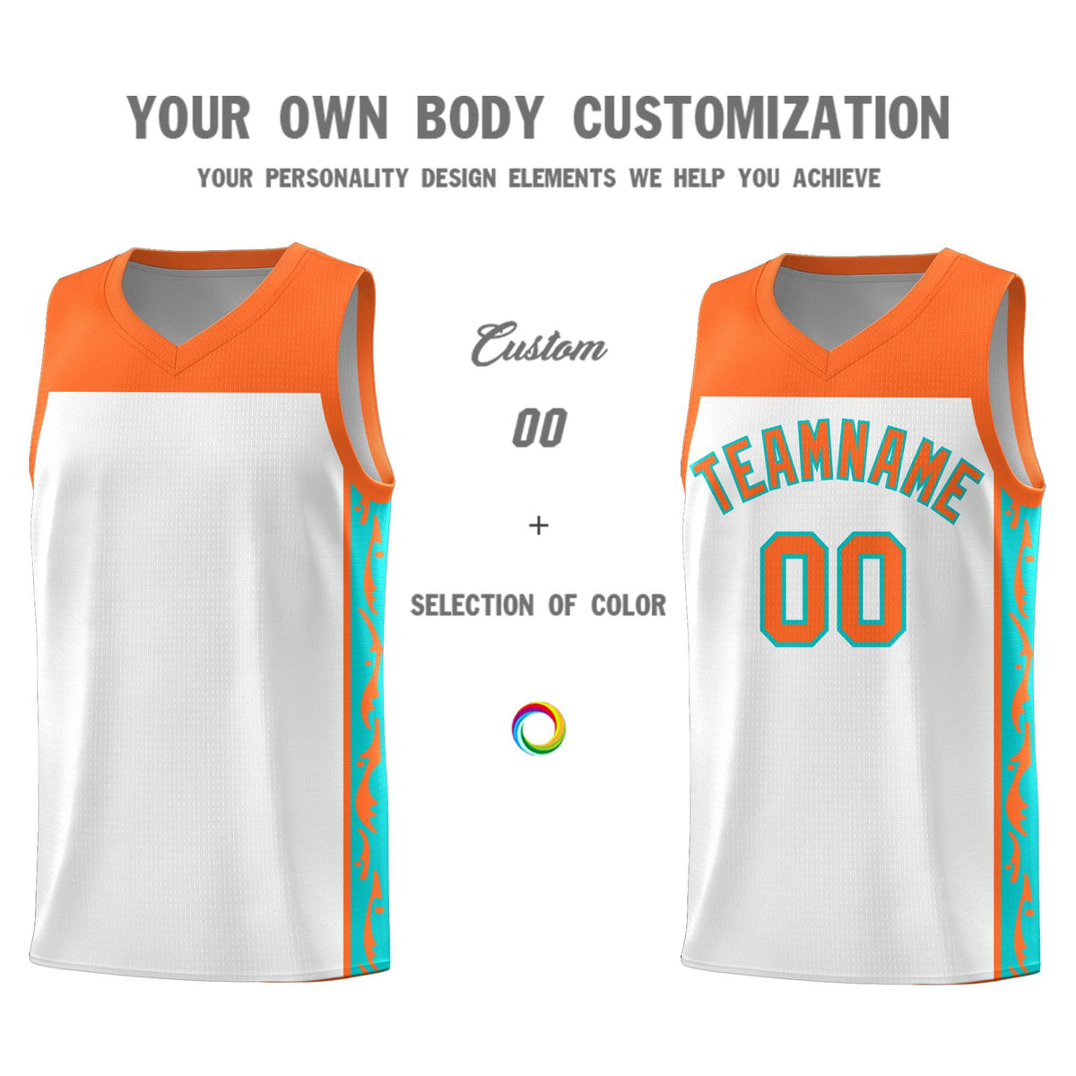 Custom White Side Pattern Sports Uniform Basketball Jersey