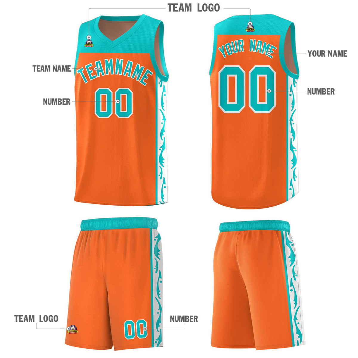 Custom Orange Side Pattern Sports Uniform Basketball Jersey