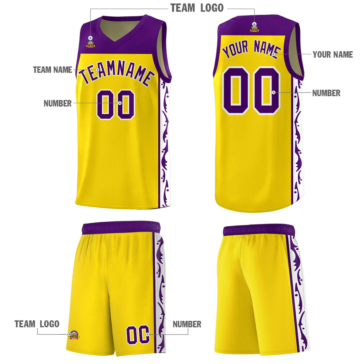 Custom Gold Side Pattern Sports Uniform Basketball Jersey