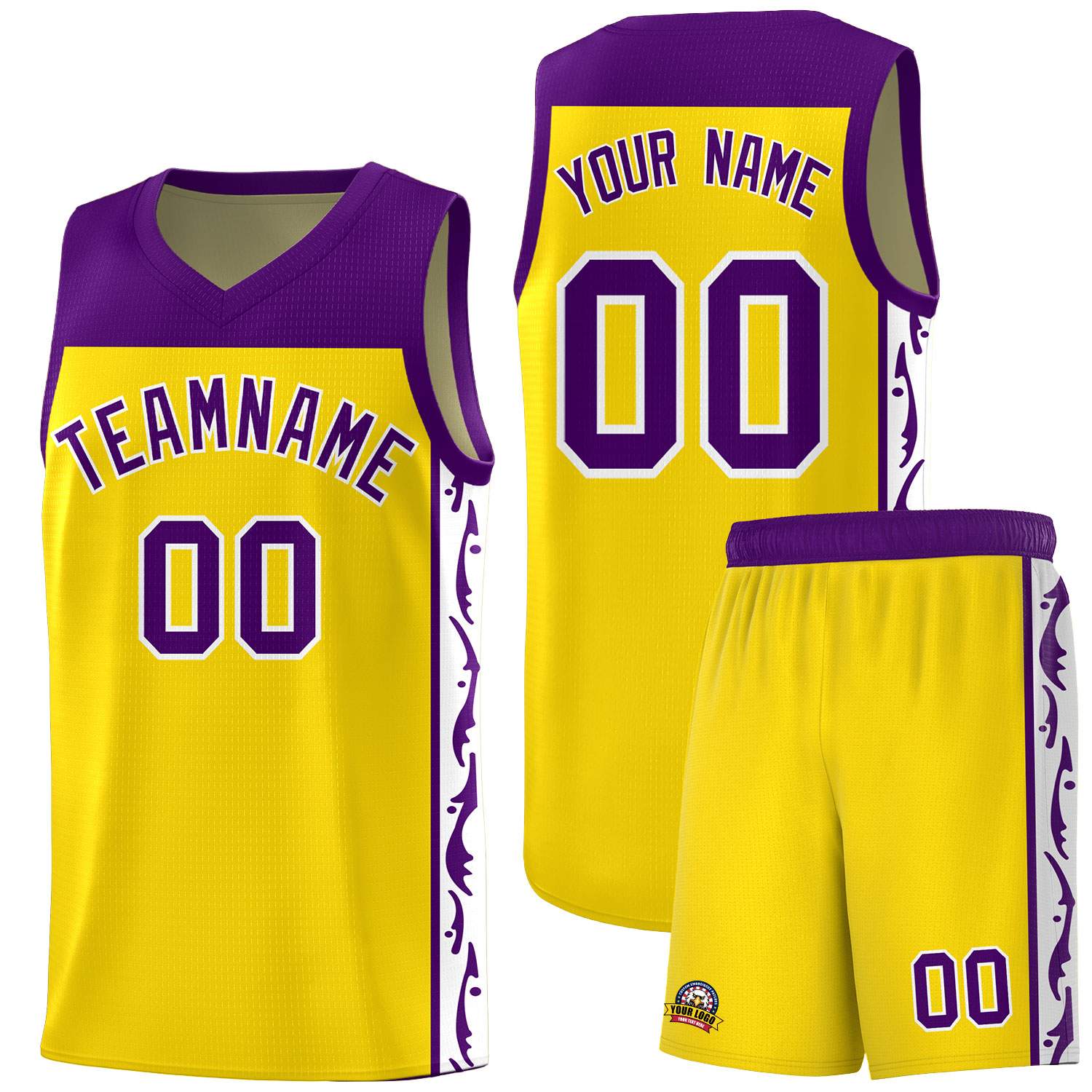 Custom Gold Side Pattern Sports Uniform Basketball Jersey