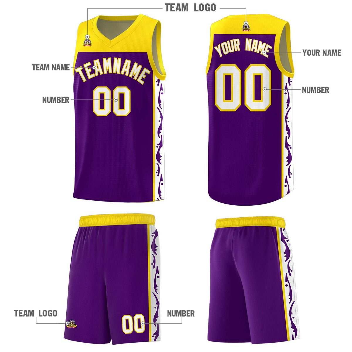 Custom Purple Side Pattern Sports Uniform Basketball Jersey