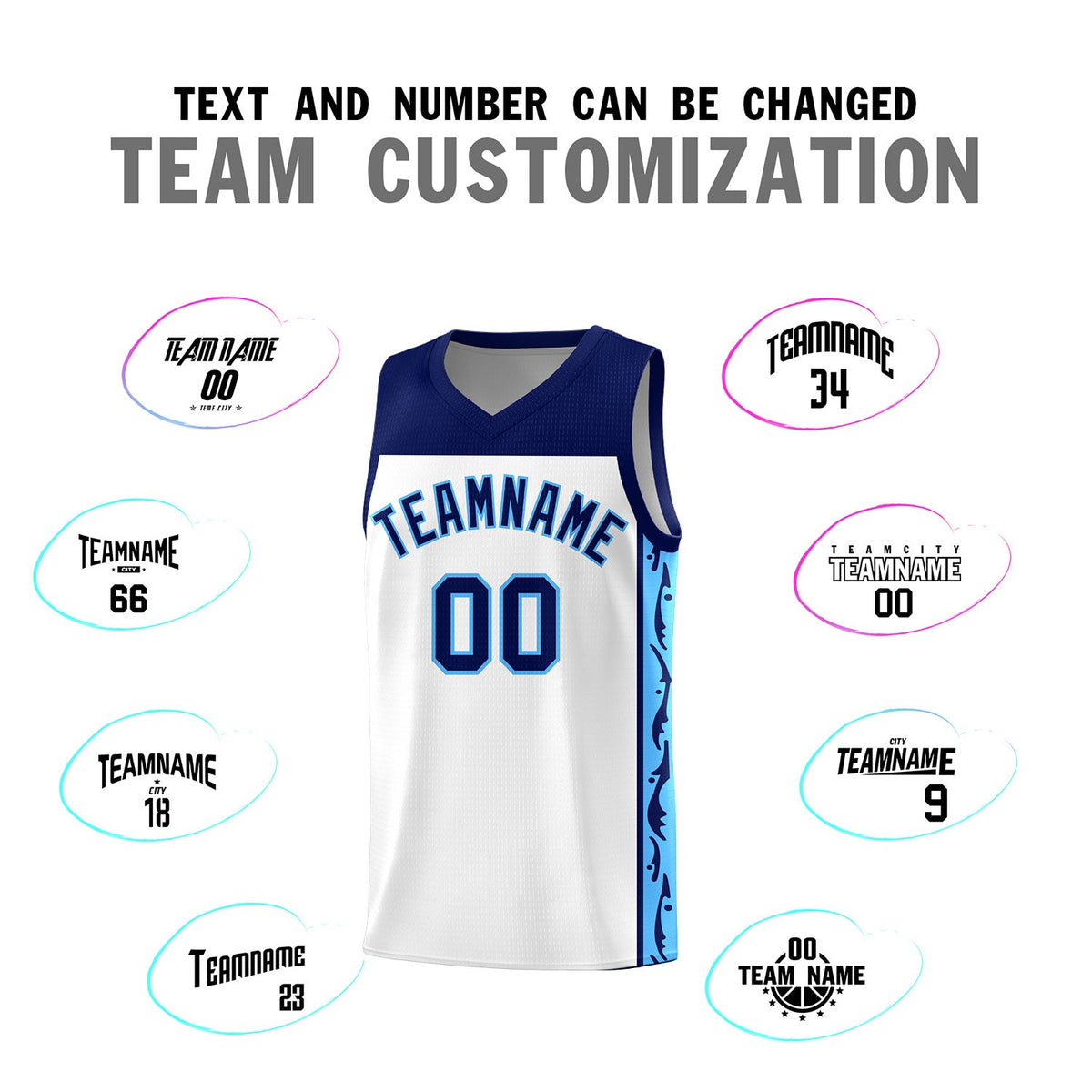 Custom White Side Pattern Sports Uniform Basketball Jersey