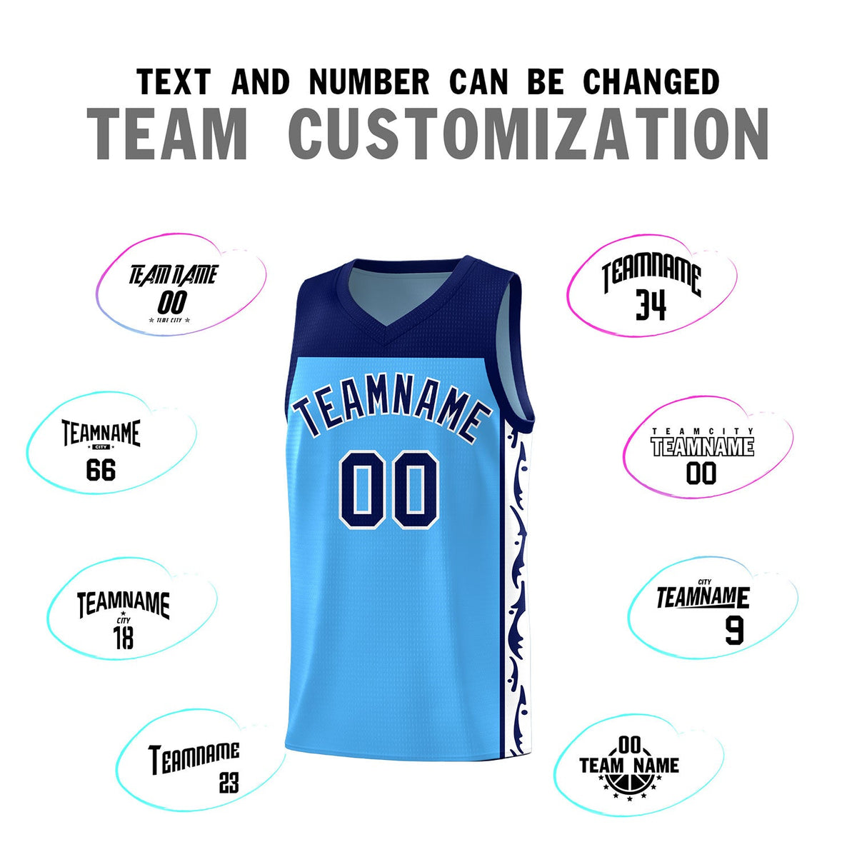 Custom Light Blue Side Pattern Sports Uniform Basketball Jersey