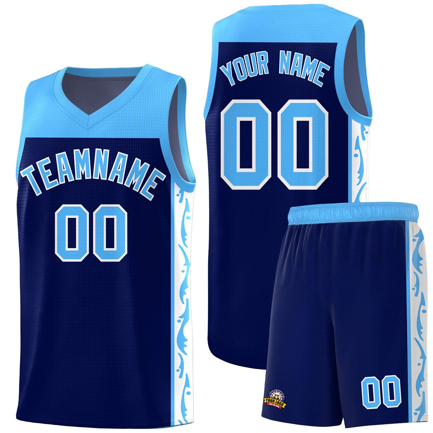 Custom Navy Side Pattern Sports Uniform Basketball Jersey