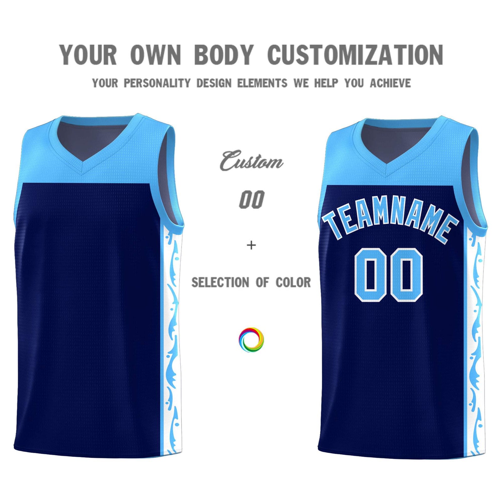 Custom Navy Side Pattern Sports Uniform Basketball Jersey