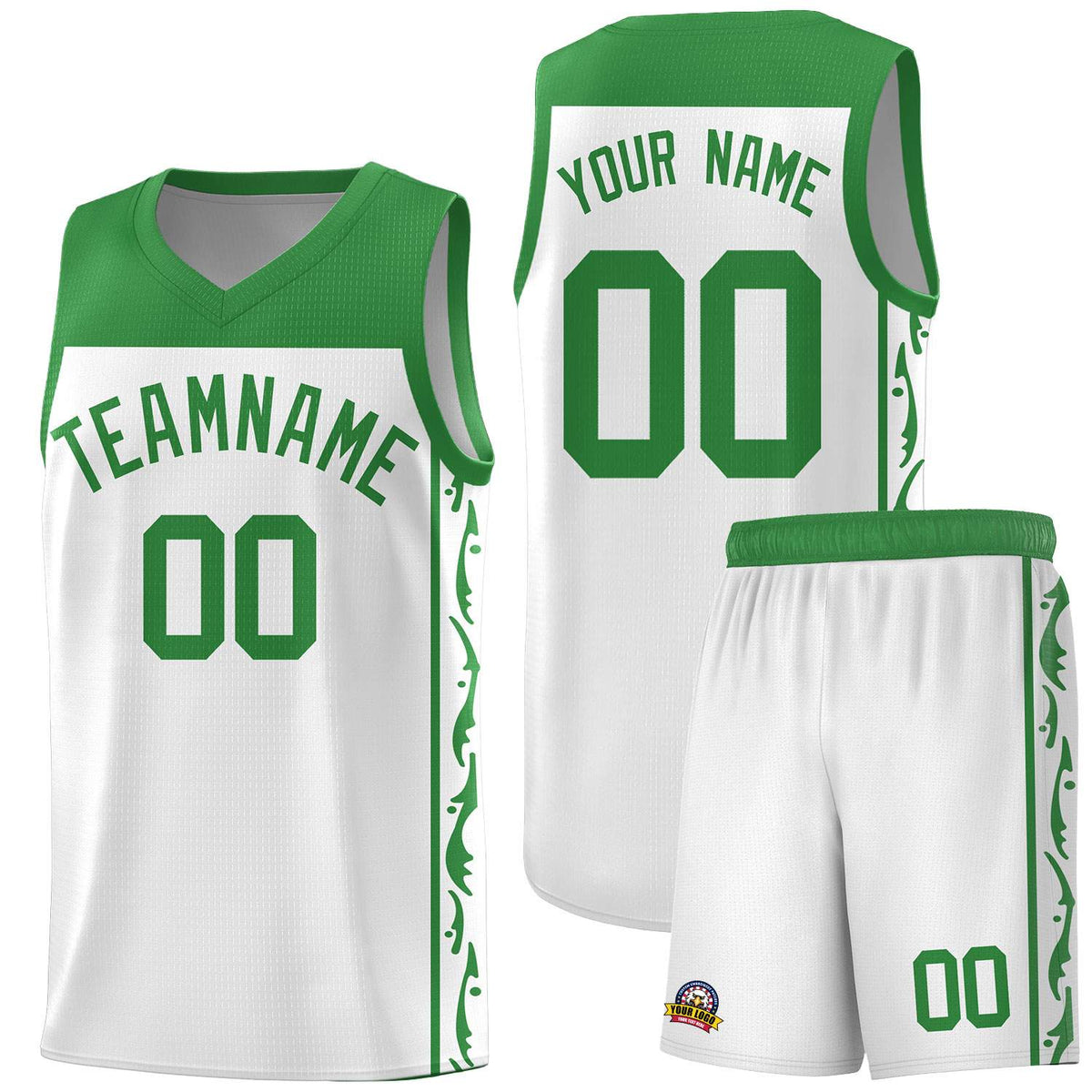 Custom White Side Pattern Sports Uniform Basketball Jersey