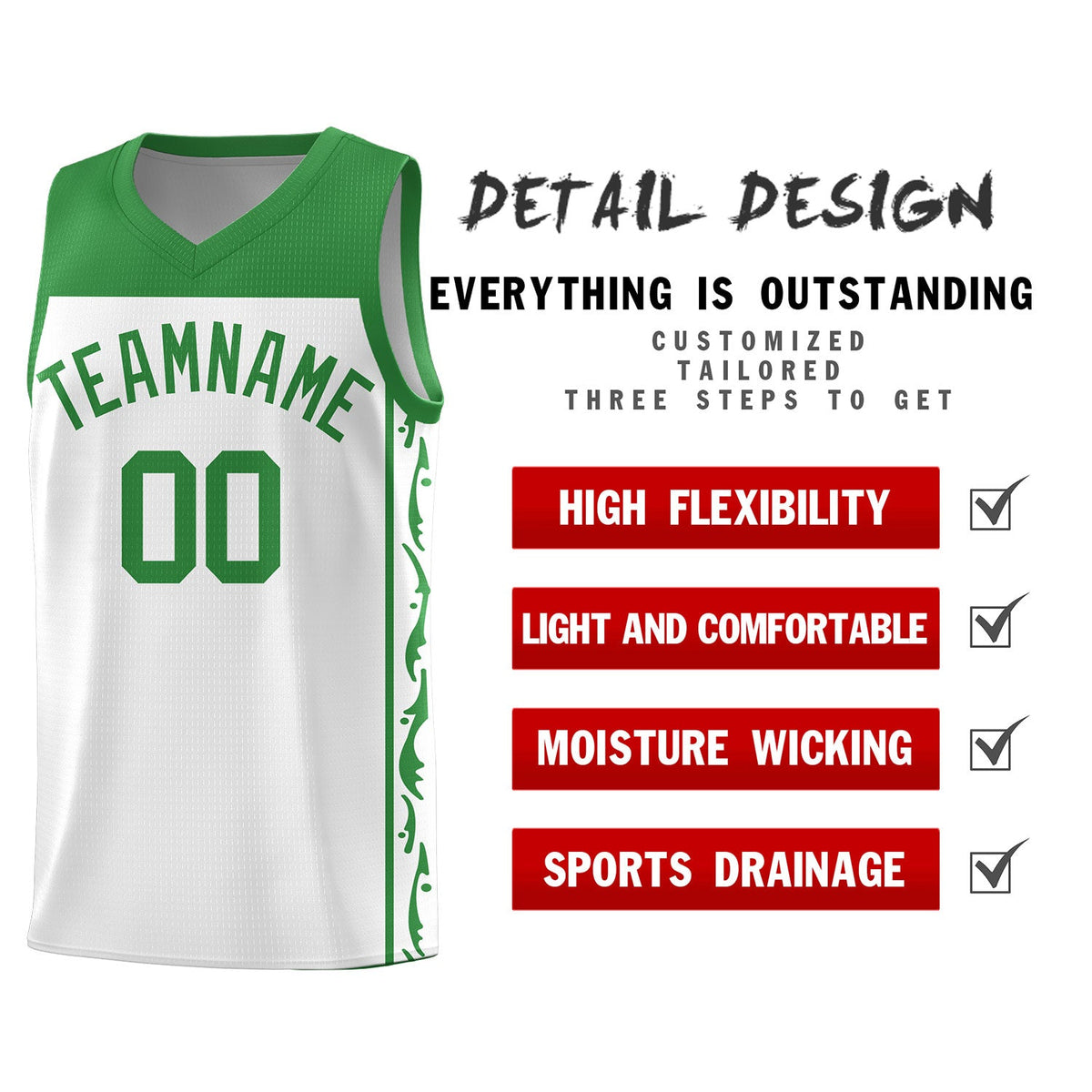 Custom White Side Pattern Sports Uniform Basketball Jersey