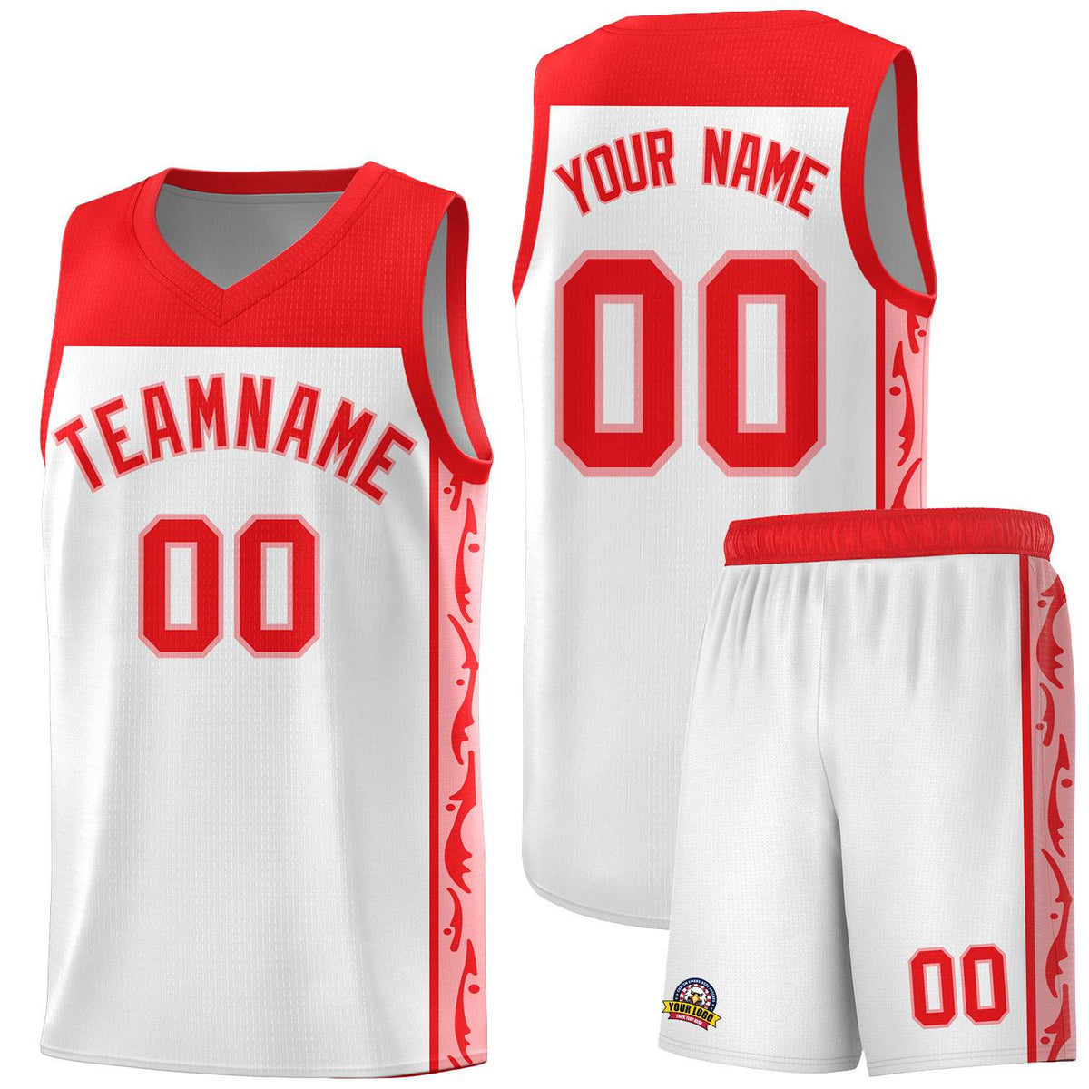 Custom White Side Pattern Sports Uniform Basketball Jersey