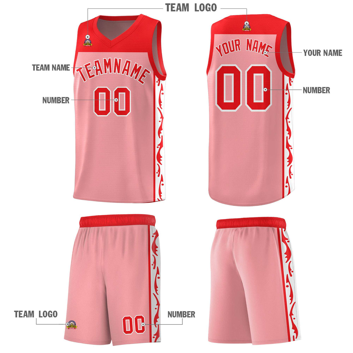Custom Pink Side Pattern Sports Uniform Basketball Jersey