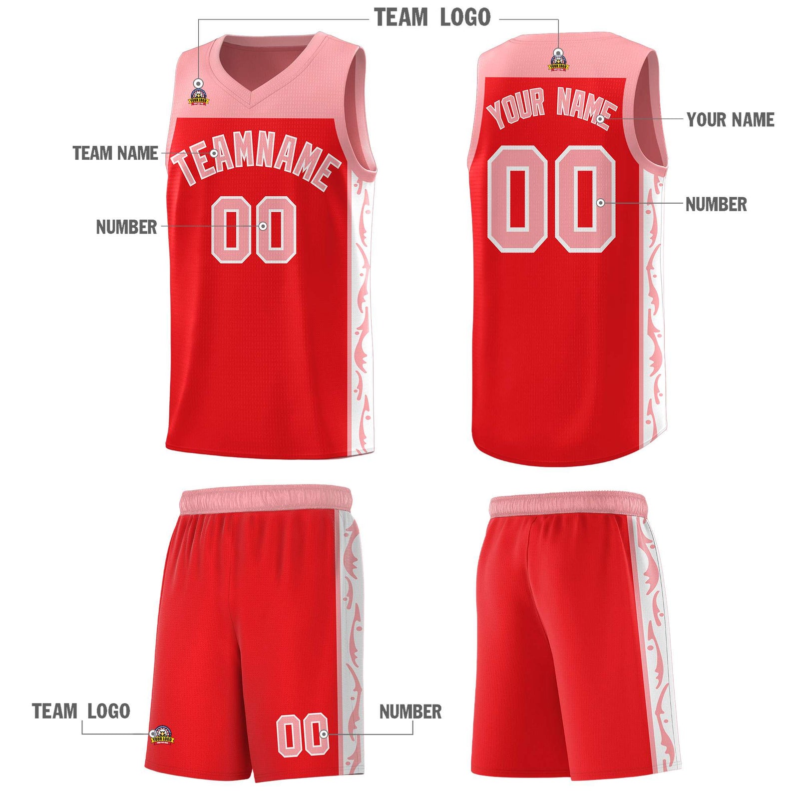 Custom Red Side Pattern Sports Uniform Basketball Jersey