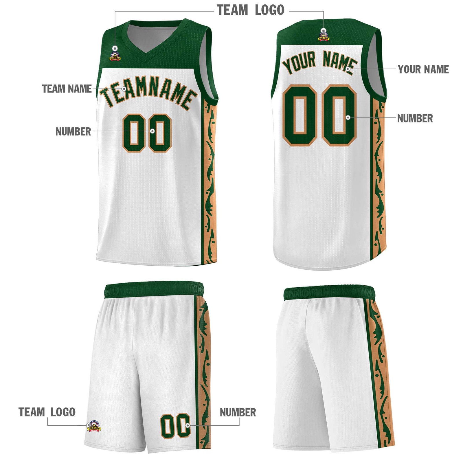 Custom White Side Pattern Sports Uniform Basketball Jersey