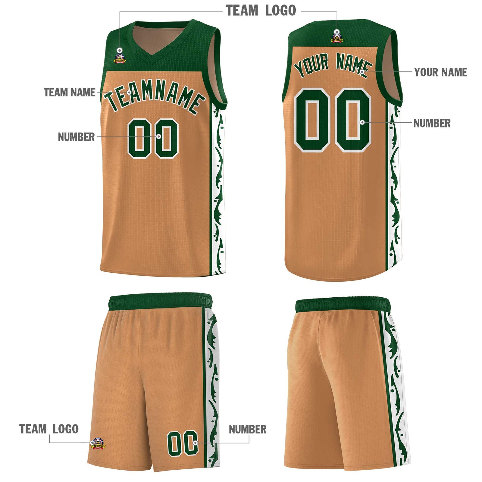 Custom Light Brown Side Pattern Sports Uniform Basketball Jersey