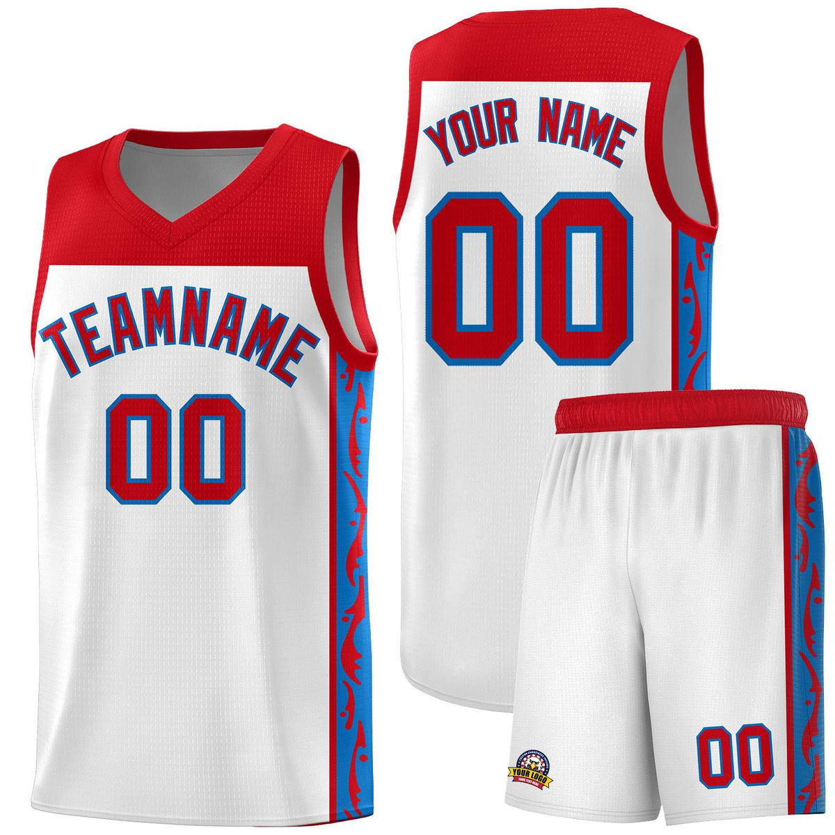 Custom White Side Pattern Sports Uniform Basketball Jersey