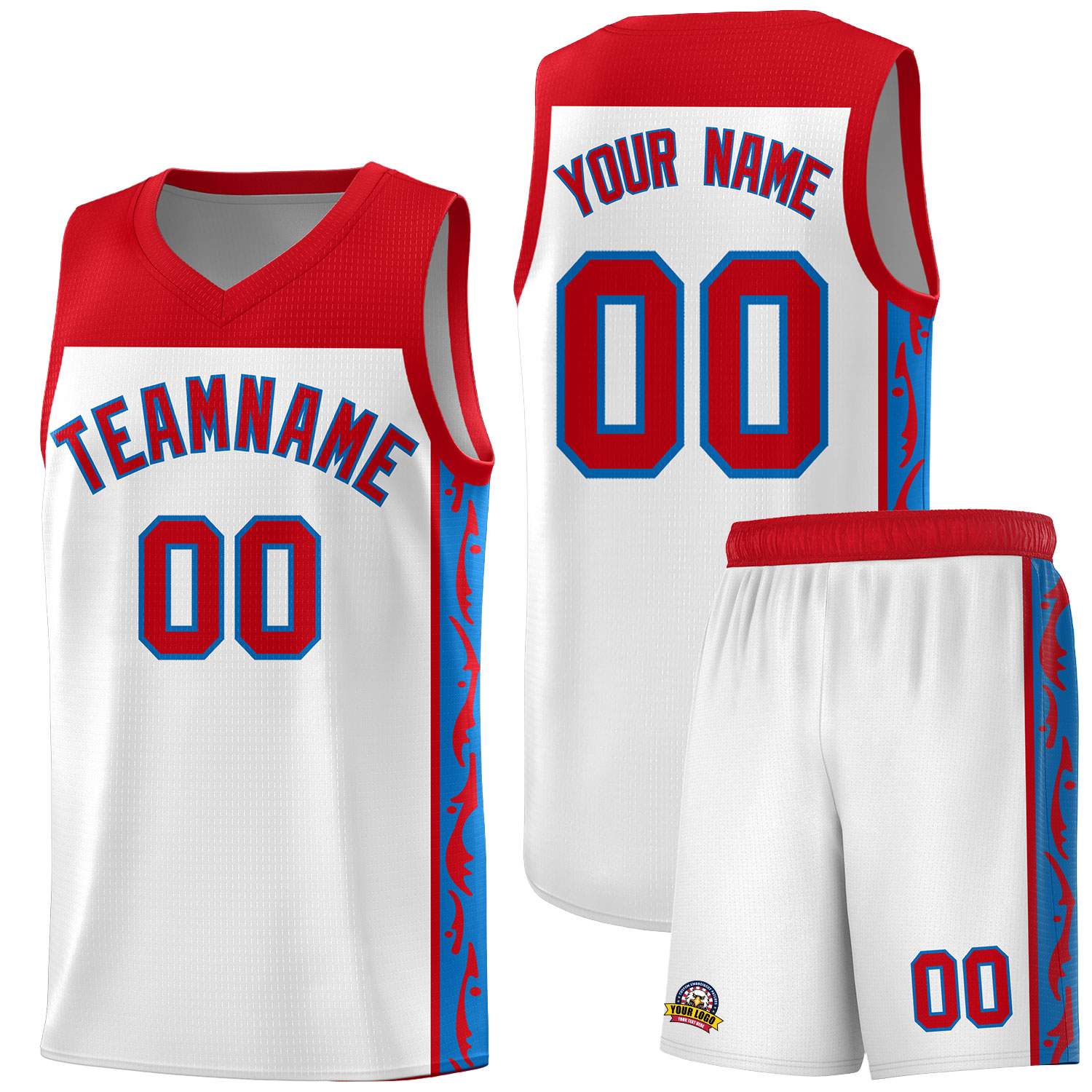 Custom White Side Pattern Sports Uniform Basketball Jersey