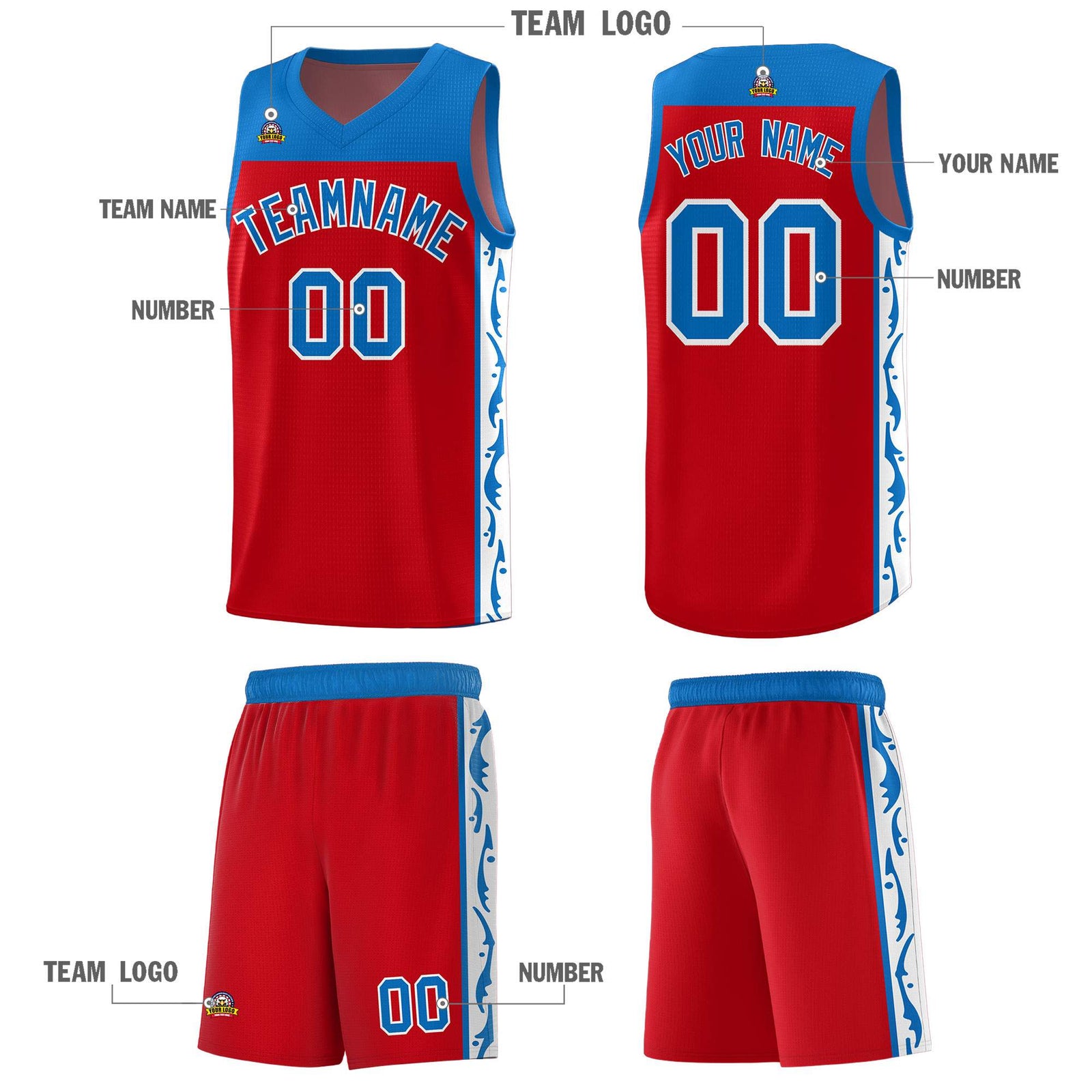 Custom Red Side Pattern Sports Uniform Basketball Jersey