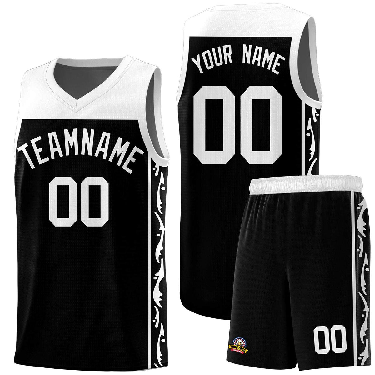 Custom Black Side Pattern Sports Uniform Basketball Jersey