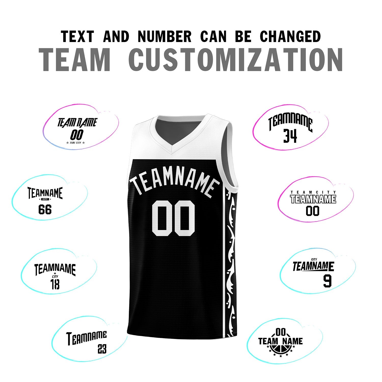 Custom Black Side Pattern Sports Uniform Basketball Jersey