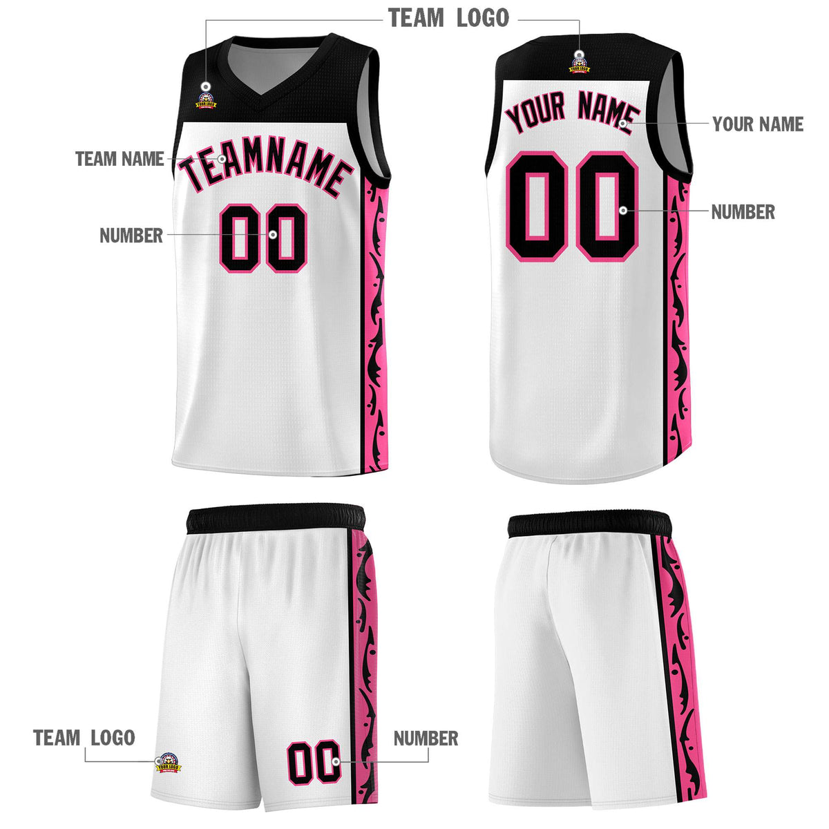 Custom White Side Pattern Sports Uniform Basketball Jersey