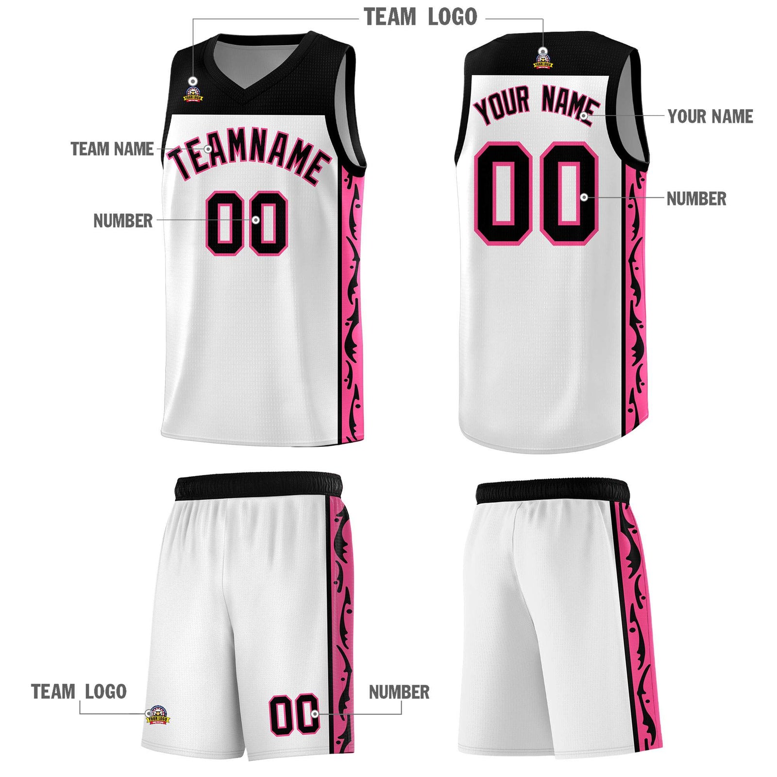 Custom White Side Pattern Sports Uniform Basketball Jersey