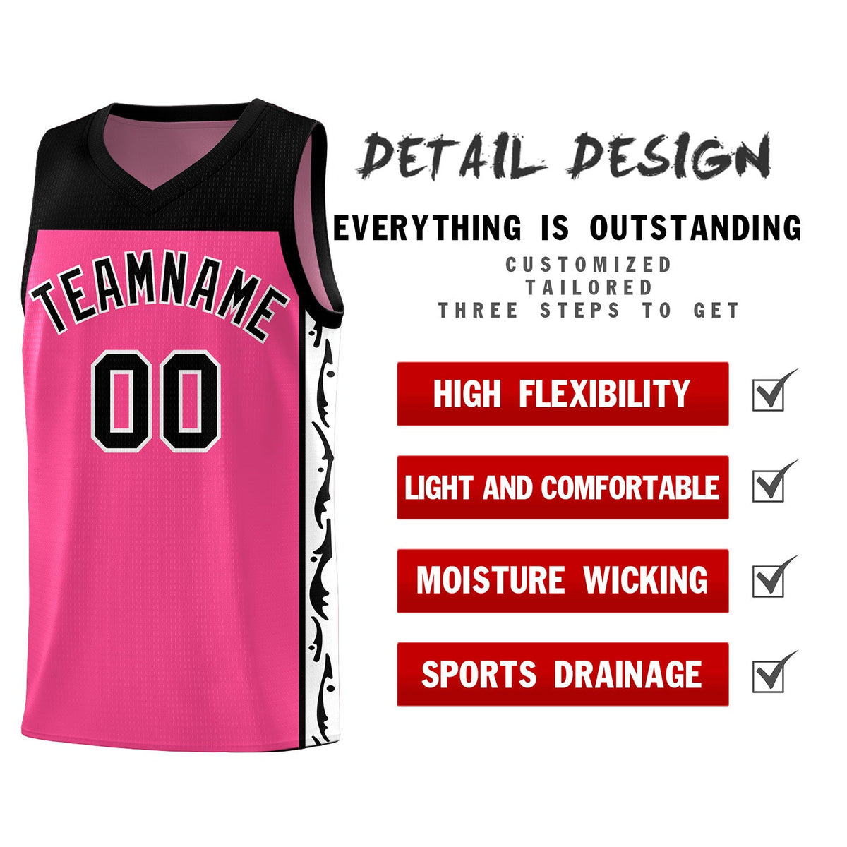Custom Pink Side Pattern Sports Uniform Basketball Jersey