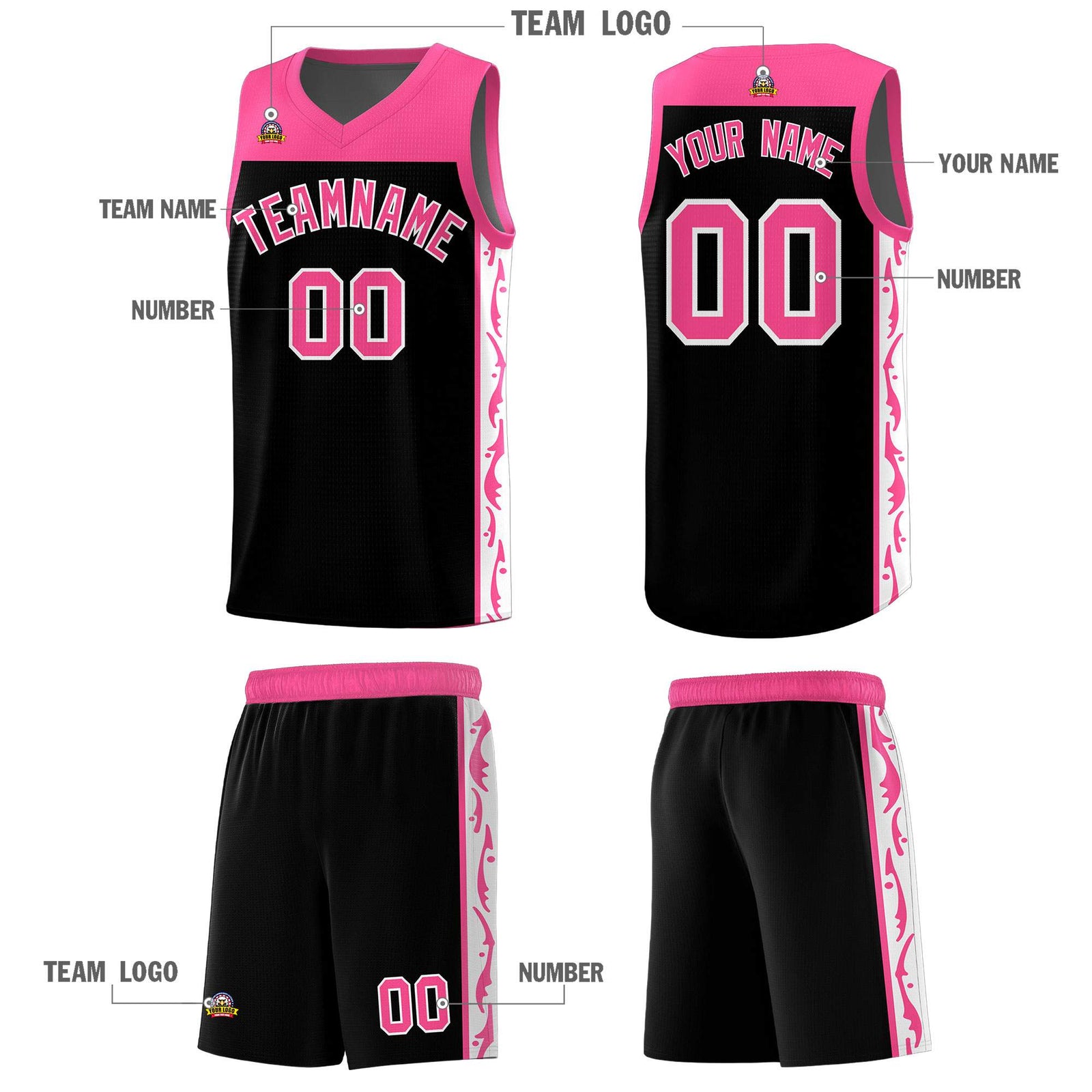 Custom Black Side Pattern Sports Uniform Basketball Jersey