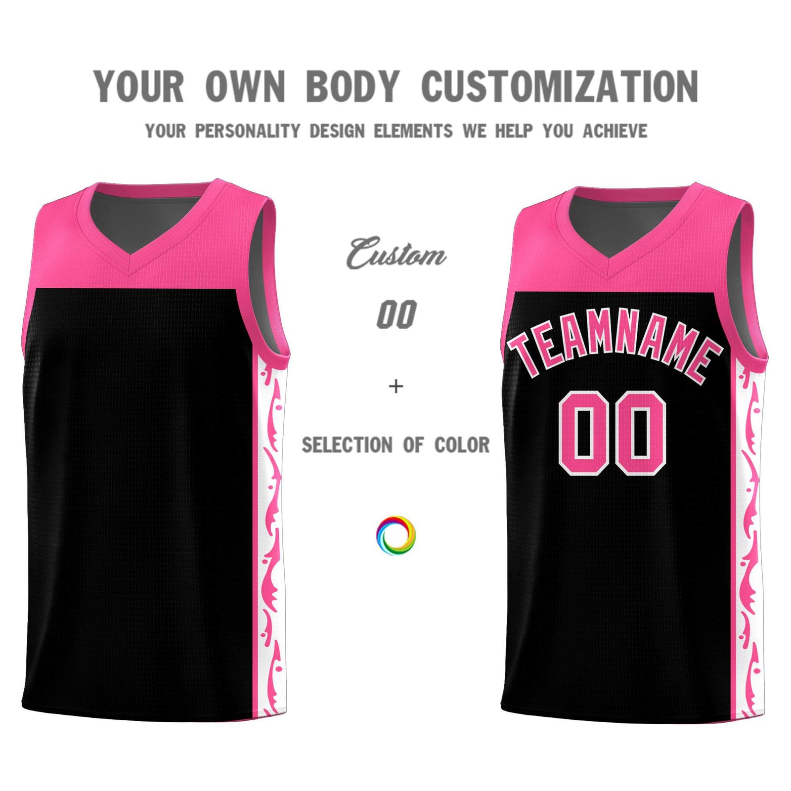 Custom Black Side Pattern Sports Uniform Basketball Jersey