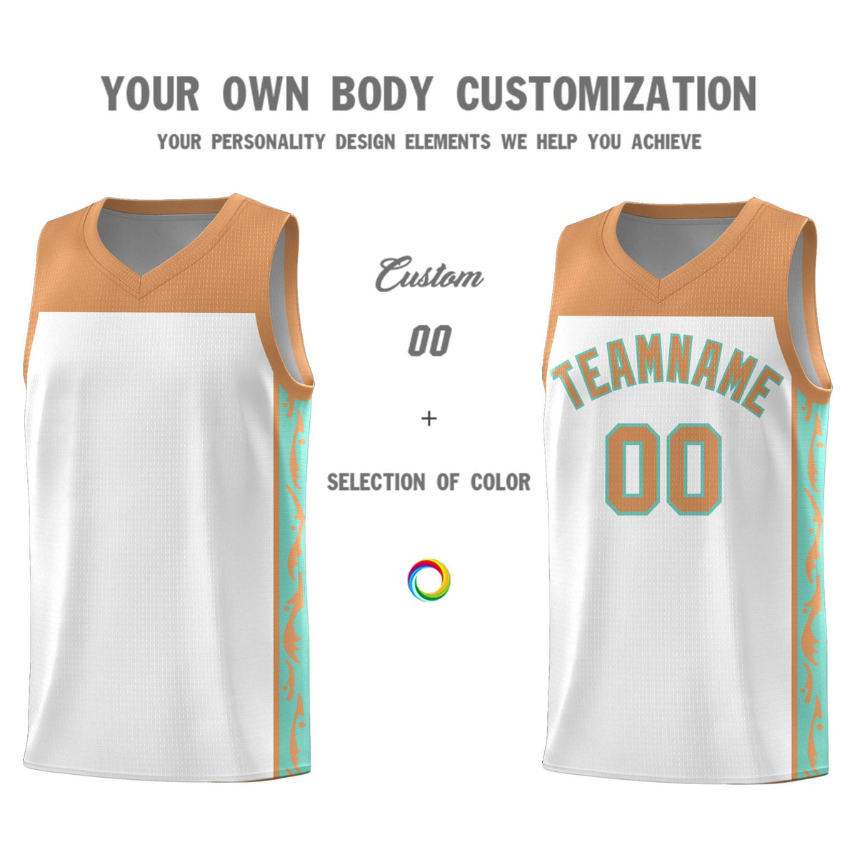 Custom White Side Pattern Sports Uniform Basketball Jersey