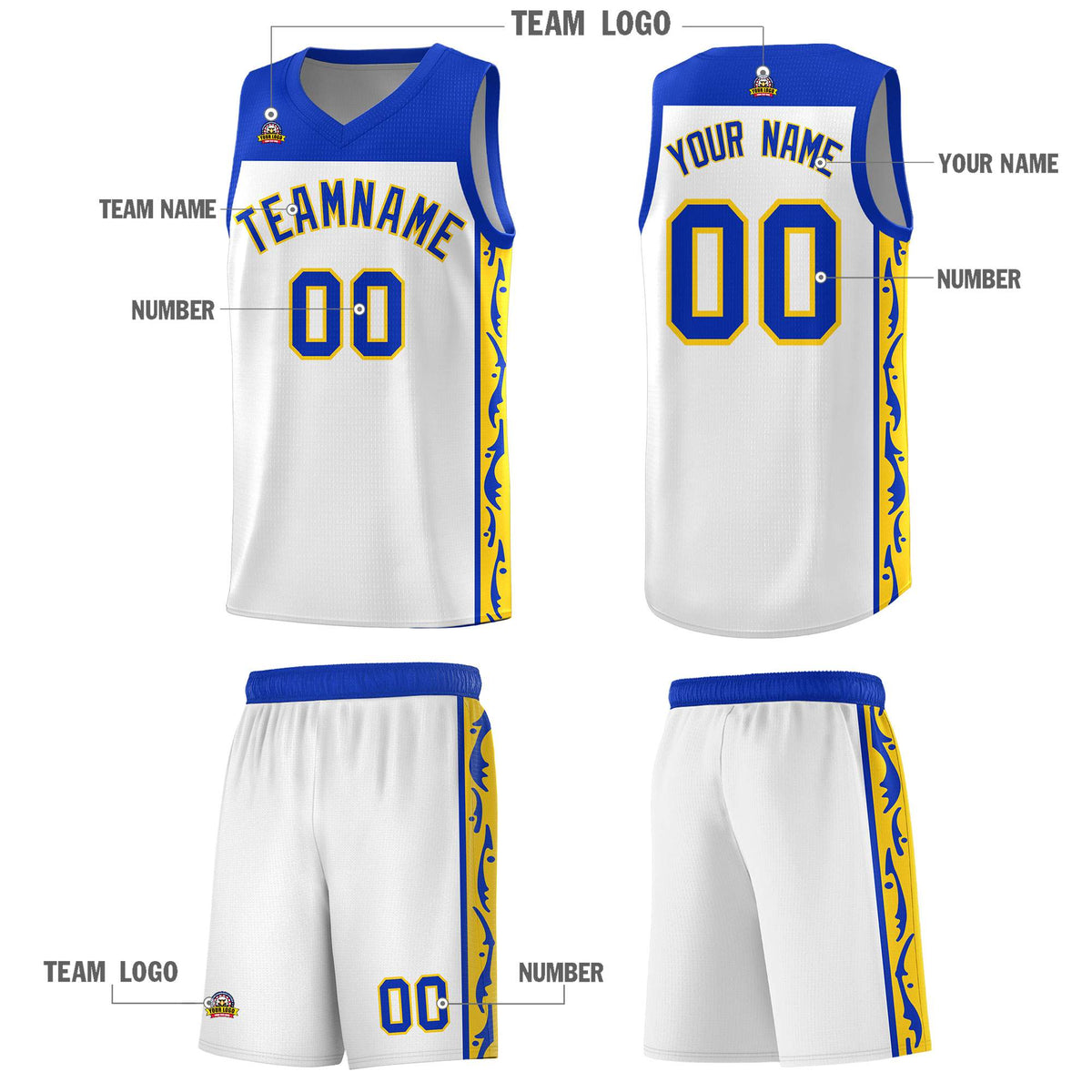 Custom White Side Pattern Sports Uniform Basketball Jersey