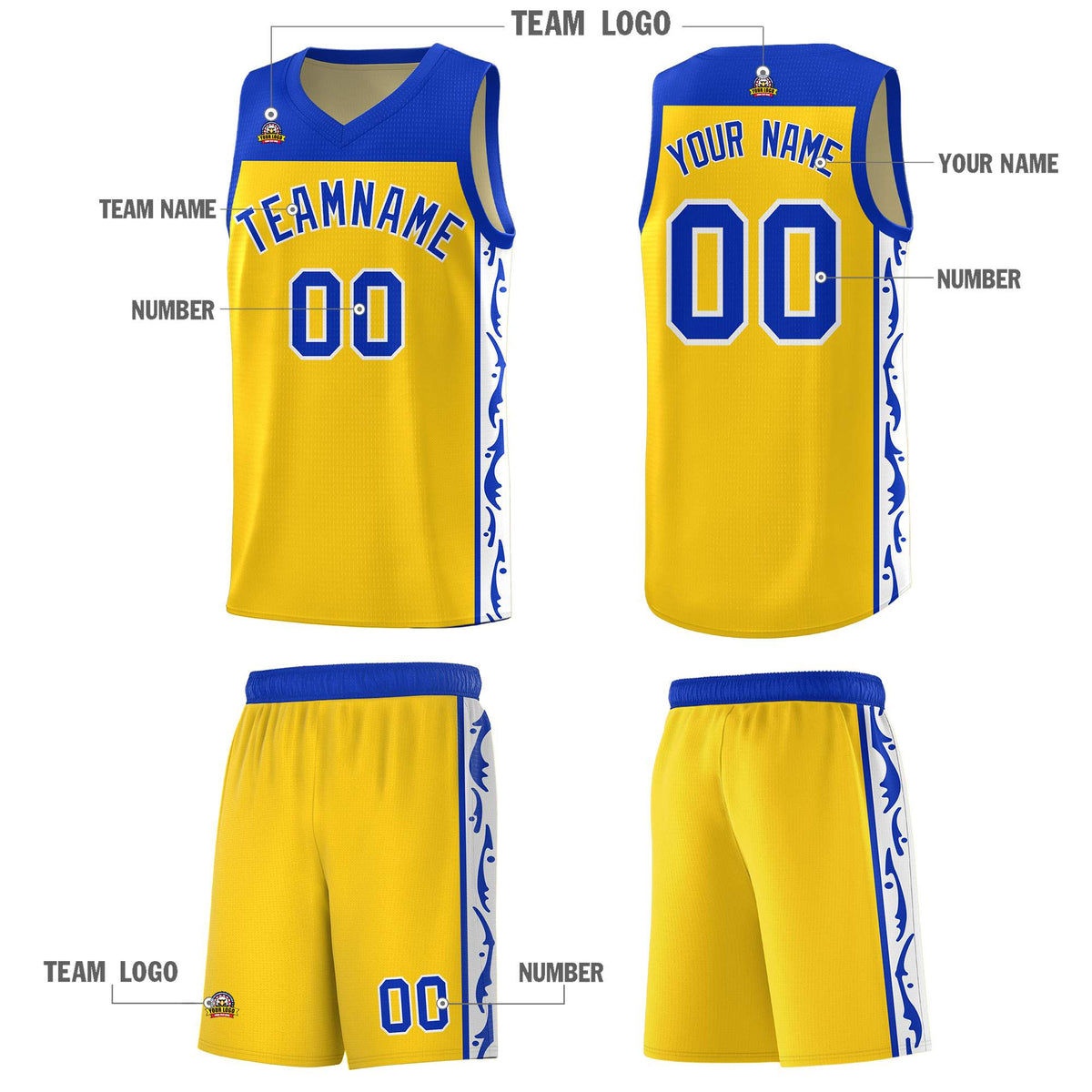 Custom Gold Side Pattern Sports Uniform Basketball Jersey