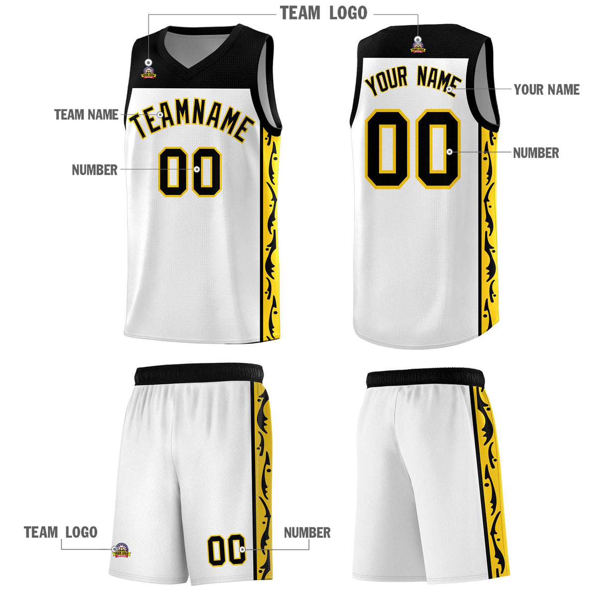 Custom White Side Pattern Sports Uniform Basketball Jersey