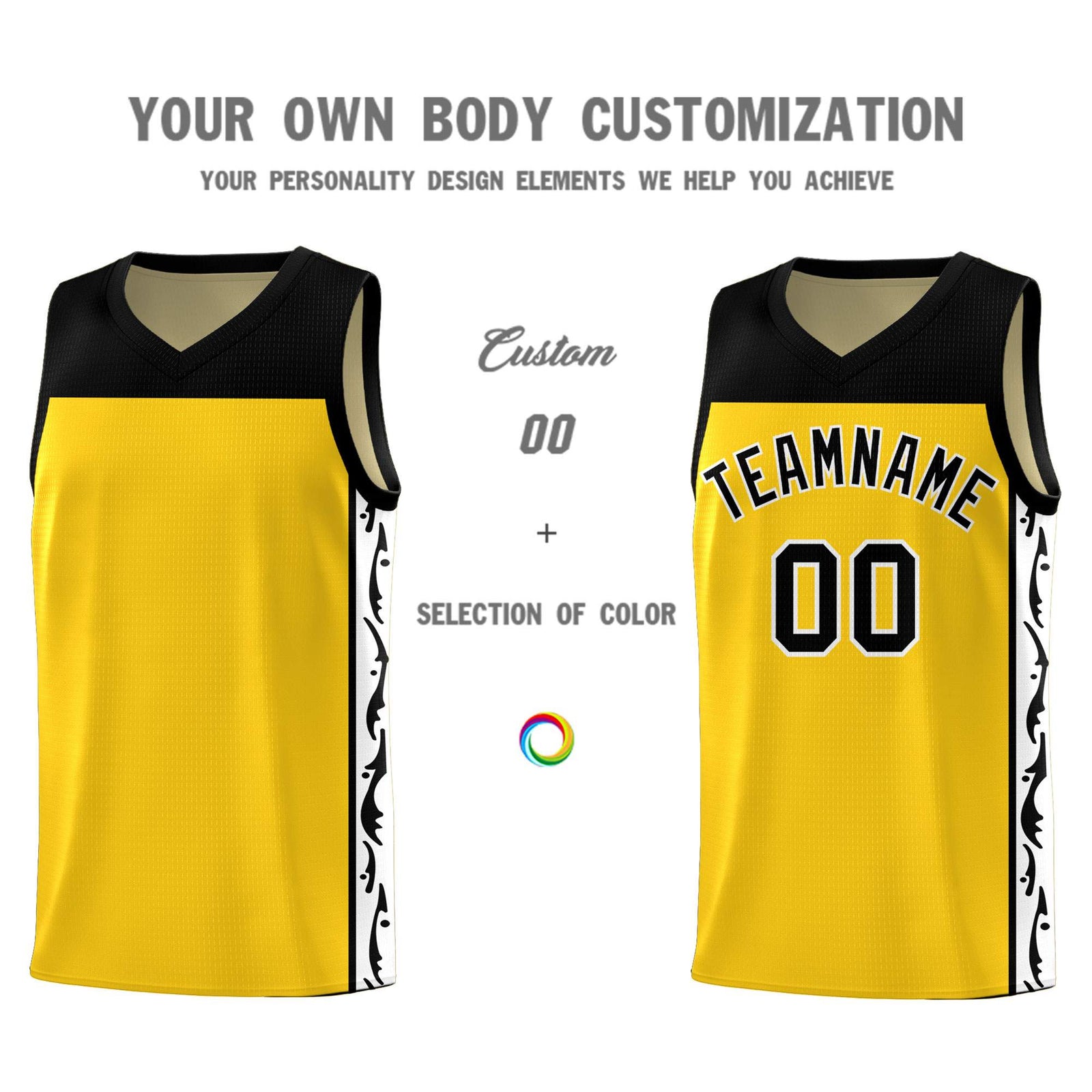 Custom Gold Side Pattern Sports Uniform Basketball Jersey