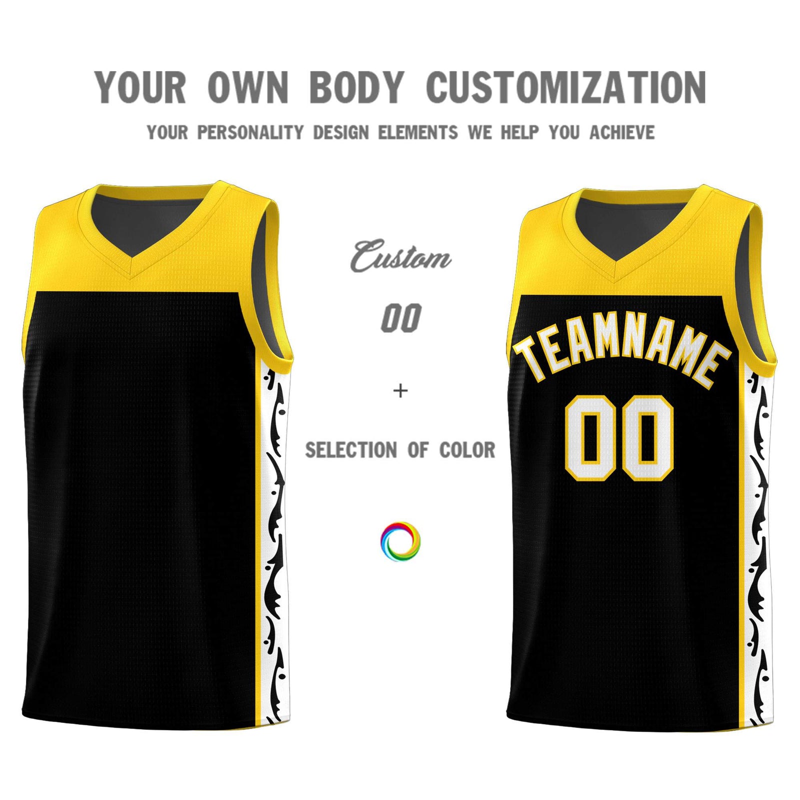 Custom Black Side Pattern Sports Uniform Basketball Jersey