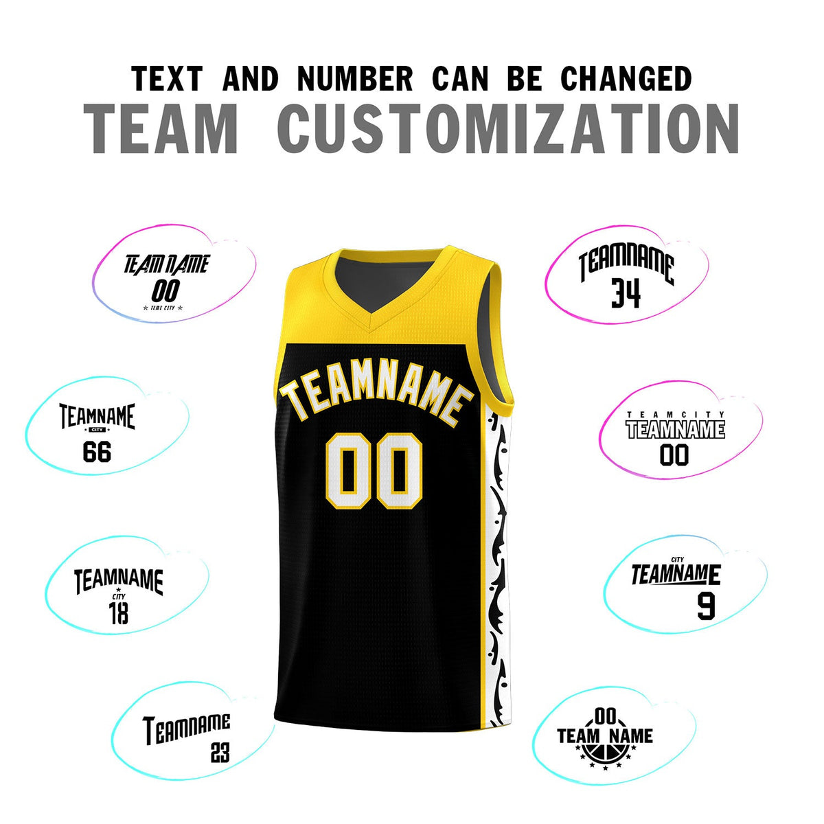 Custom Black Side Pattern Sports Uniform Basketball Jersey