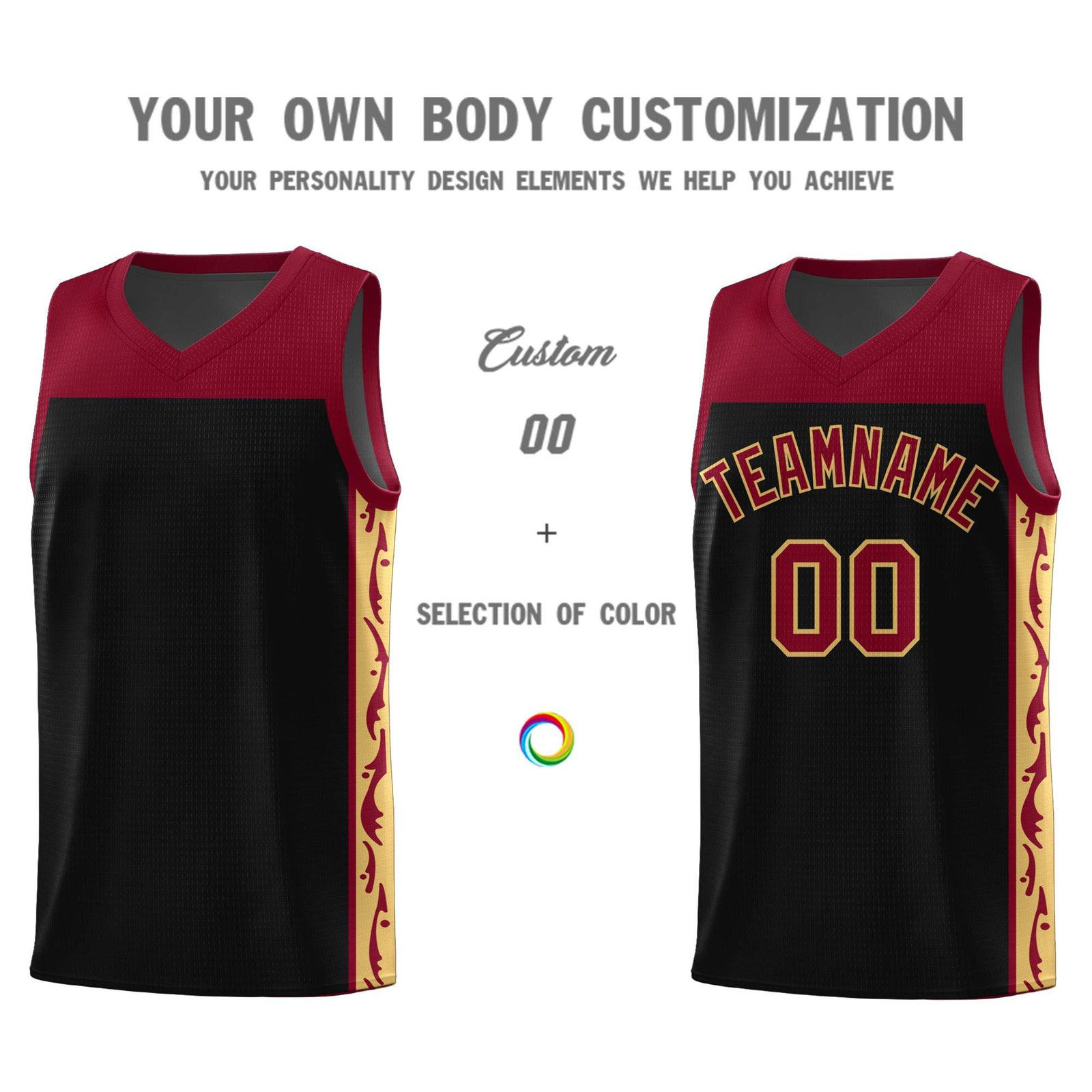 Custom Black Side Pattern Sports Uniform Basketball Jersey