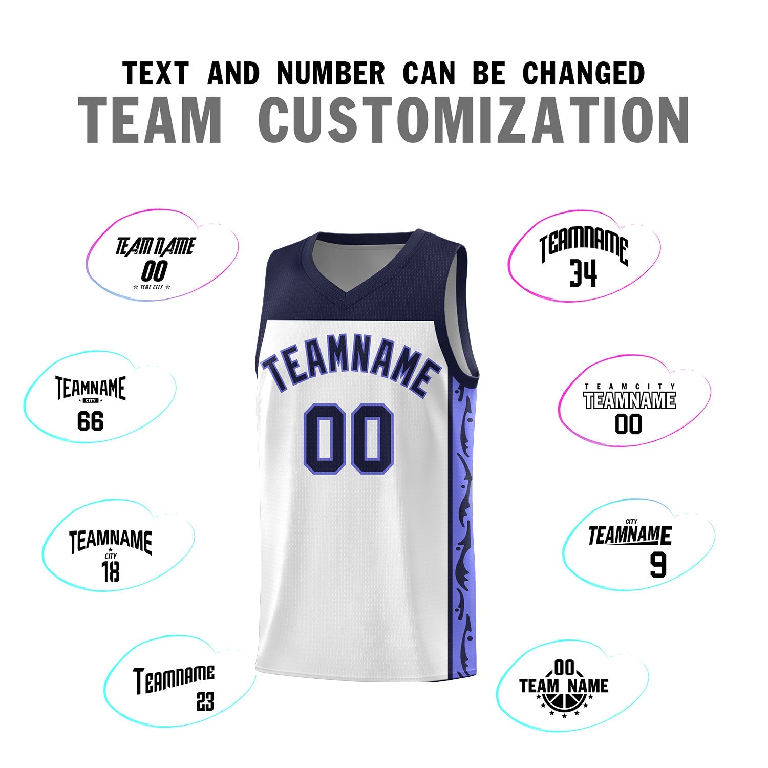 Custom White Side Pattern Sports Uniform Basketball Jersey