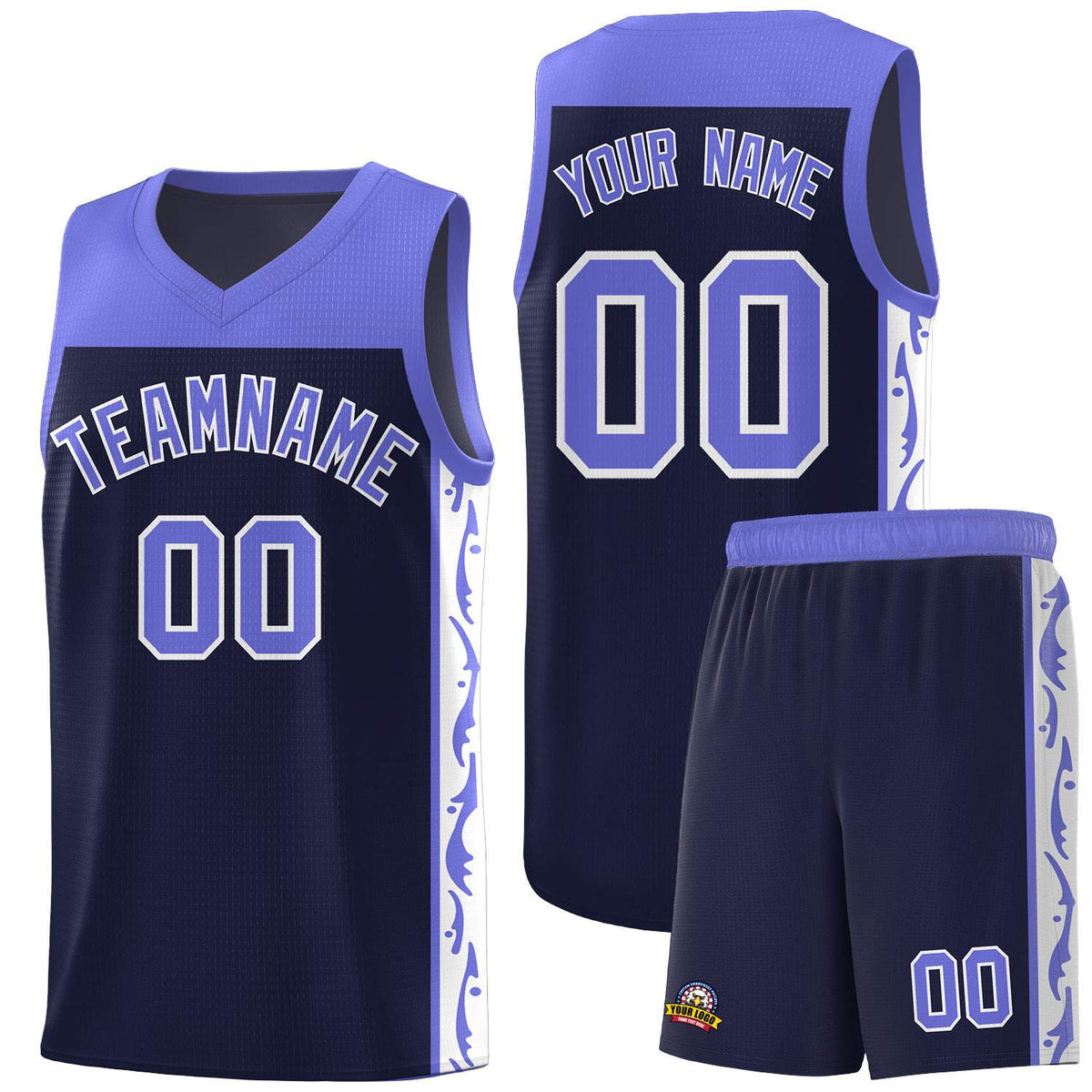 Custom Navy Side Pattern Sports Uniform Basketball Jersey