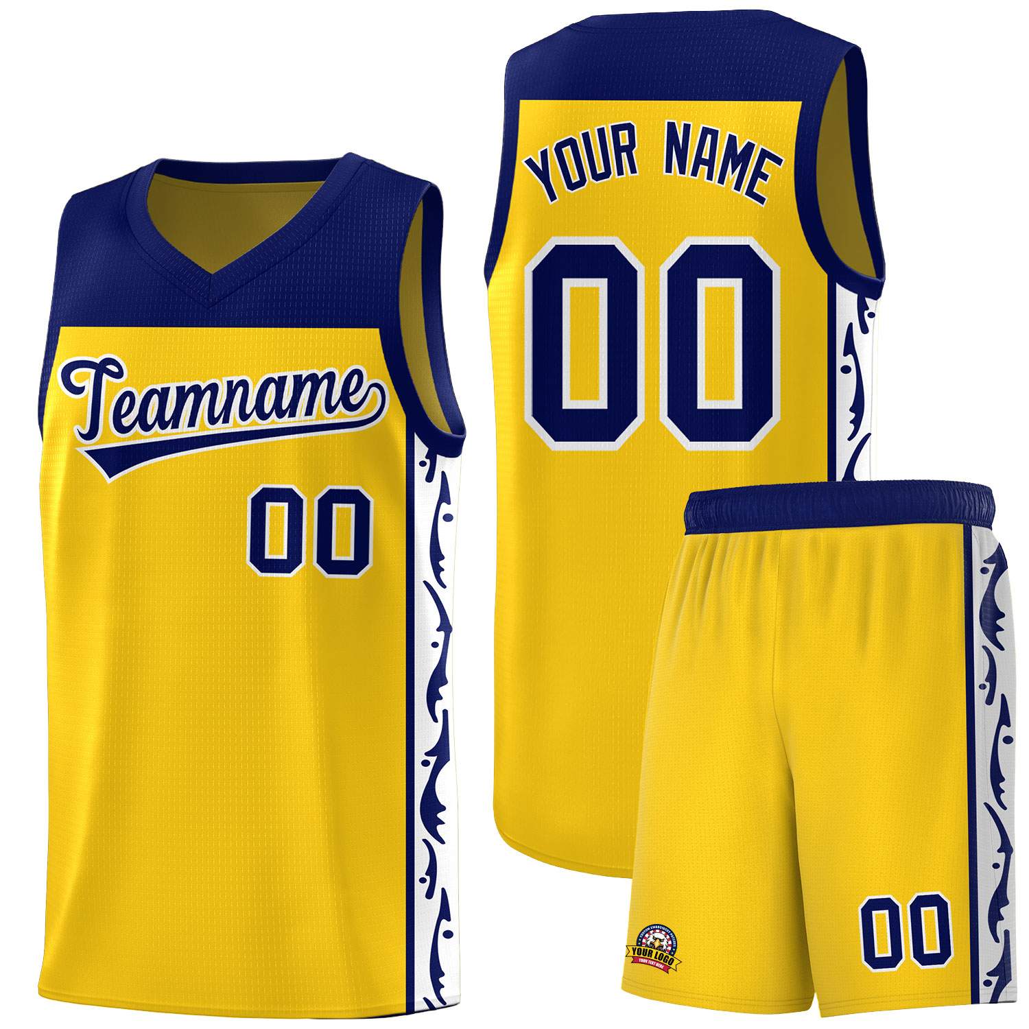 Custom Gold Side Pattern Sports Uniform Basketball Jersey