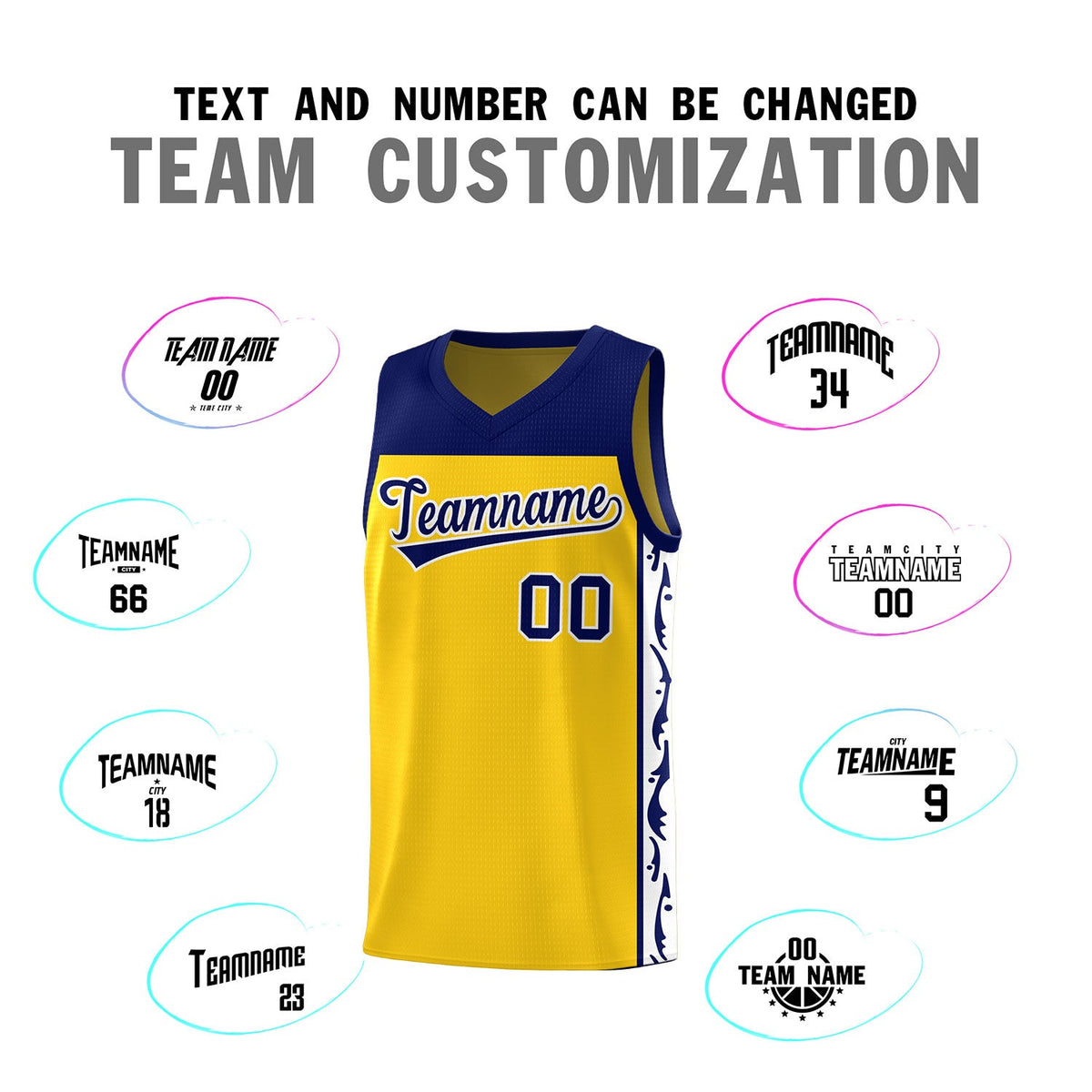 Custom Gold Side Pattern Sports Uniform Basketball Jersey