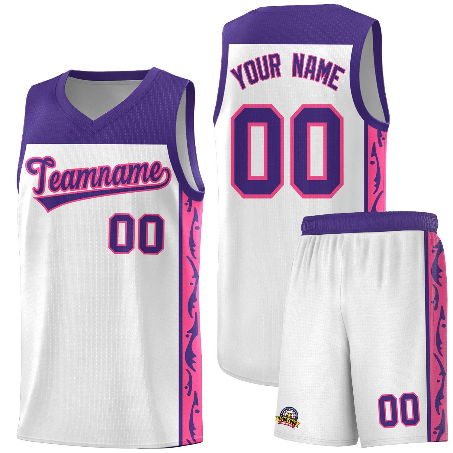Custom White Side Pattern Sports Uniform Basketball Jersey
