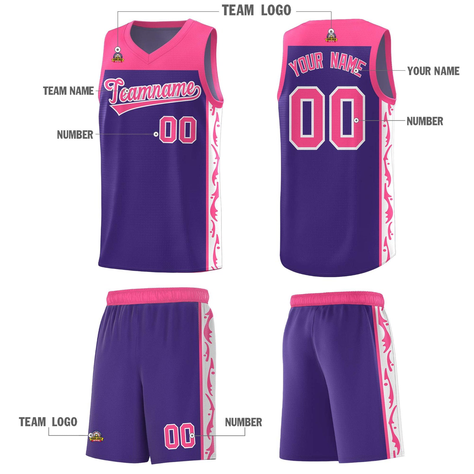 Custom Purple Side Pattern Sports Uniform Basketball Jersey