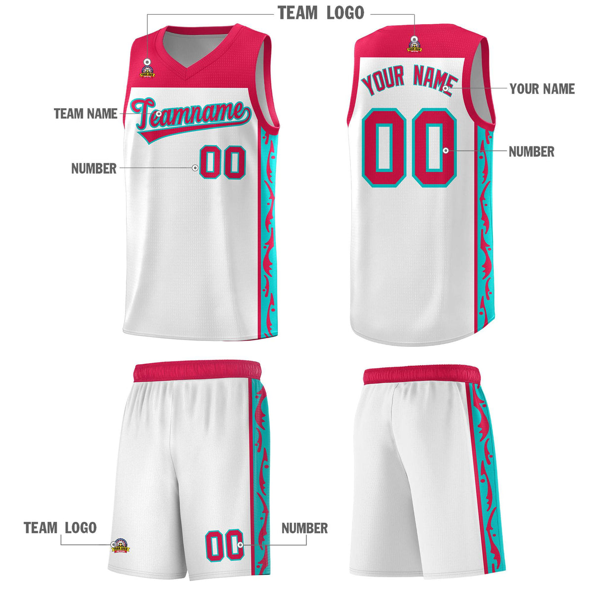 Custom White Side Pattern Sports Uniform Basketball Jersey